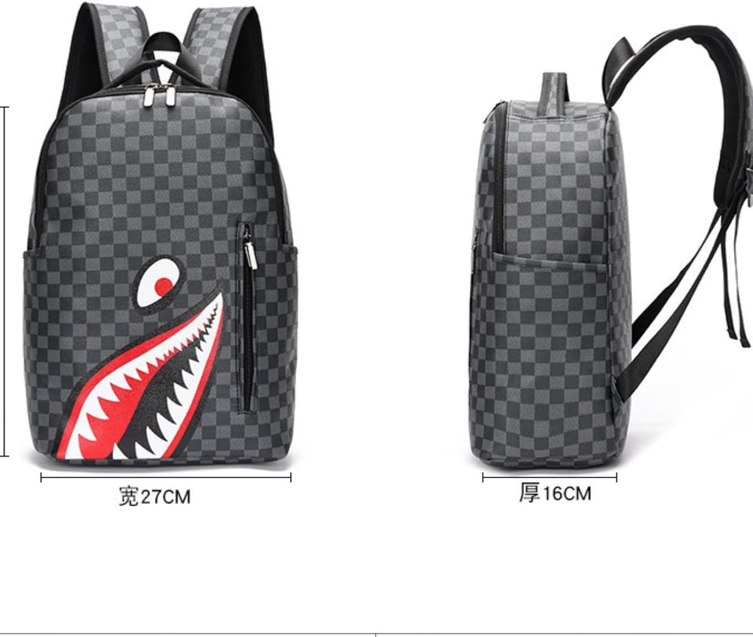 LGUANHJ Casual Shark Backpacks, School Bags, Laptop Backpacks, Travel Bags, for Students, Business and Travel - Plaid Black Section Three image number 4