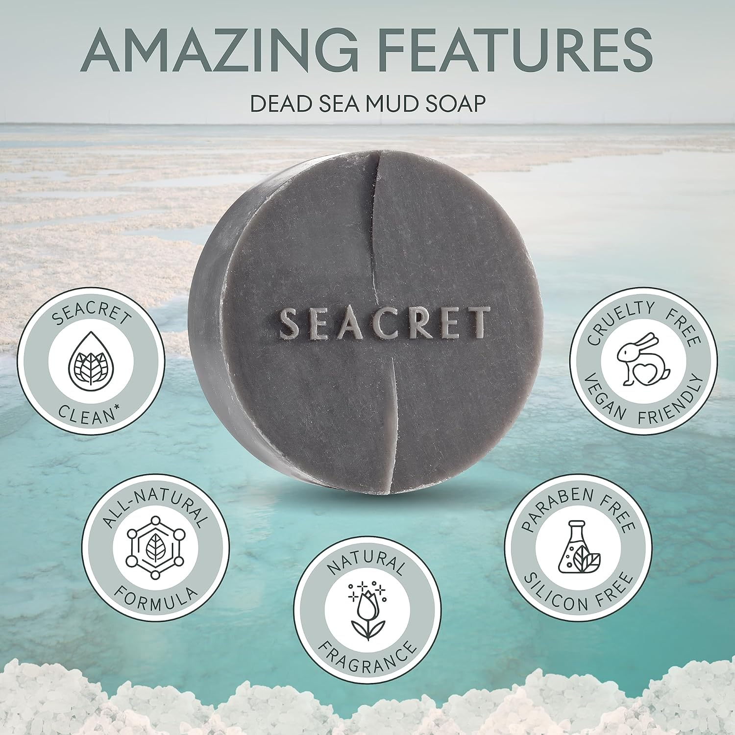 SEACRET the Dead Sea Mud Natural Soap Bar, Deep Cleansing Mineral-Rich Face and Body Wash Bar with Gentle Exfoliation, Vegan, Fragrance-Free & Cruelty-Free, Suitable for Normal to Oily Skin, 4.4 Oz image number 1