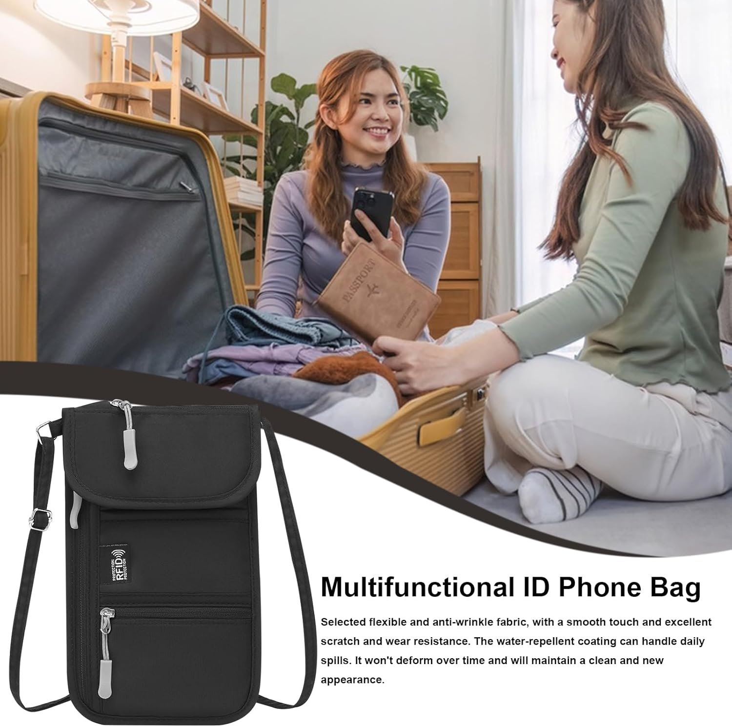 Passport Bag - Travel Pouch for Passport | Card Carrier Anti-Theft Document Holder for Mobile Phone Short Trips Vacation Gym Camping Commute Beach Daily Hiking