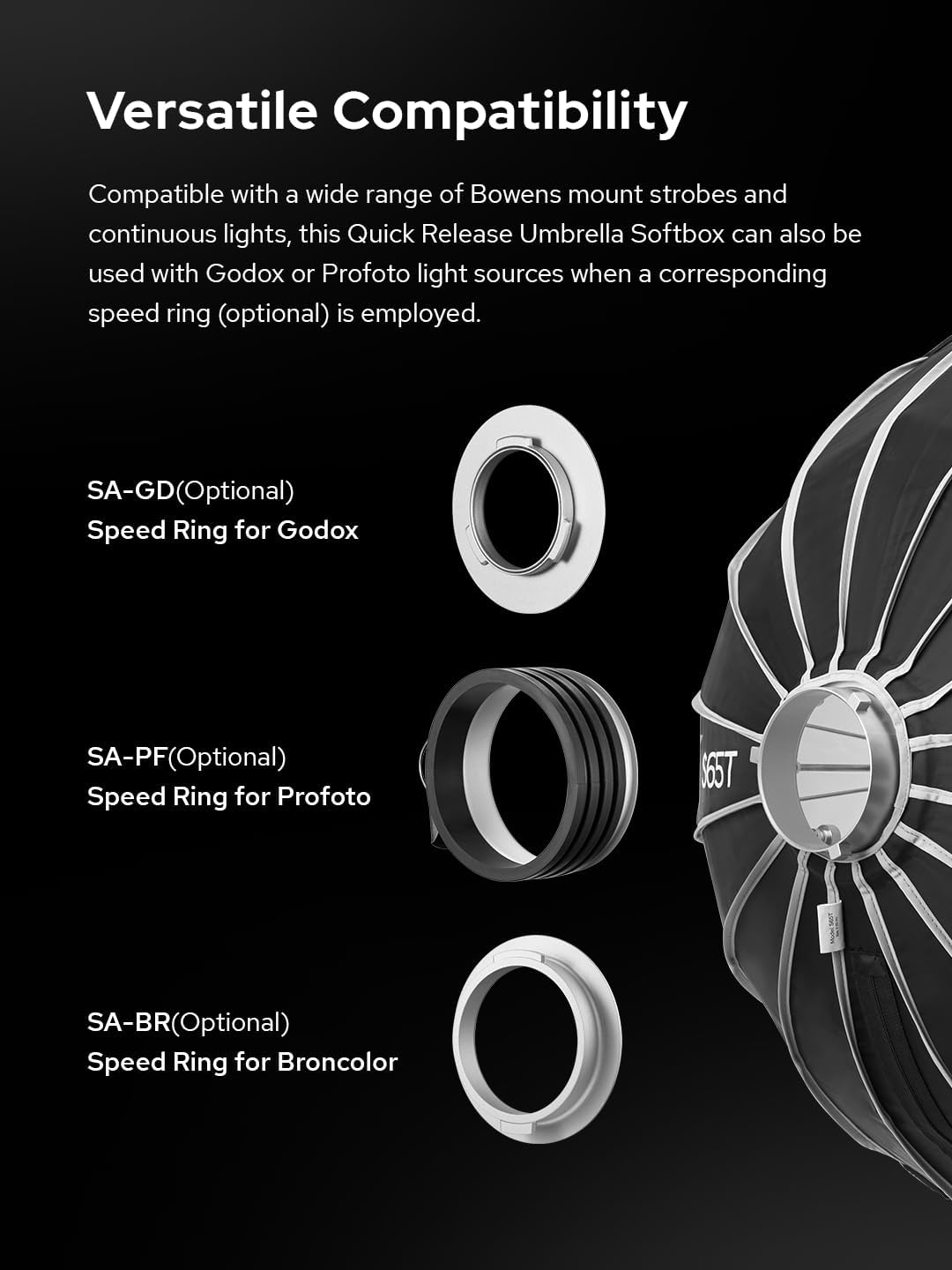 Godox Softbox Godox S65T 65Cm/25.6In Quick Release Umbrella Softbox, Bowens Mount with Removable Front and Inner Diffusers for Photography, Live Streaming and Travel