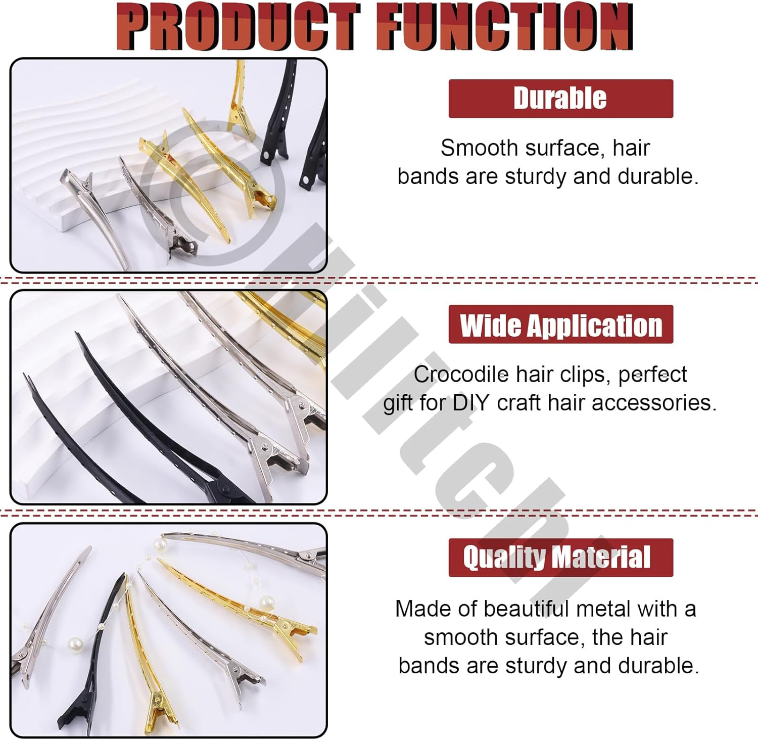 Hilitchi 45Pcs 3.5" Duck Billed Clips with Holes Metal Duck Billed Hair Clips Alligator Curl Clips Duck Bill Hair Clips Non-Slip Alligator Metal Clips for Hair Styling Sectioning(Silver, Gold, Black) image number 2