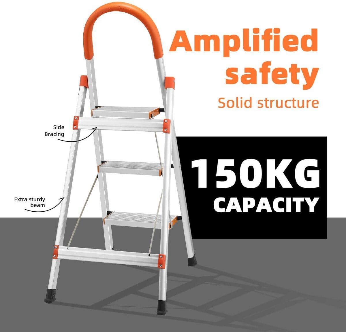 3 Step Folding Ladder Foldable Stool Collapsible Platform Aluminium Portable Lightweight Stairs Stepladder with Foam Handrail image number 3