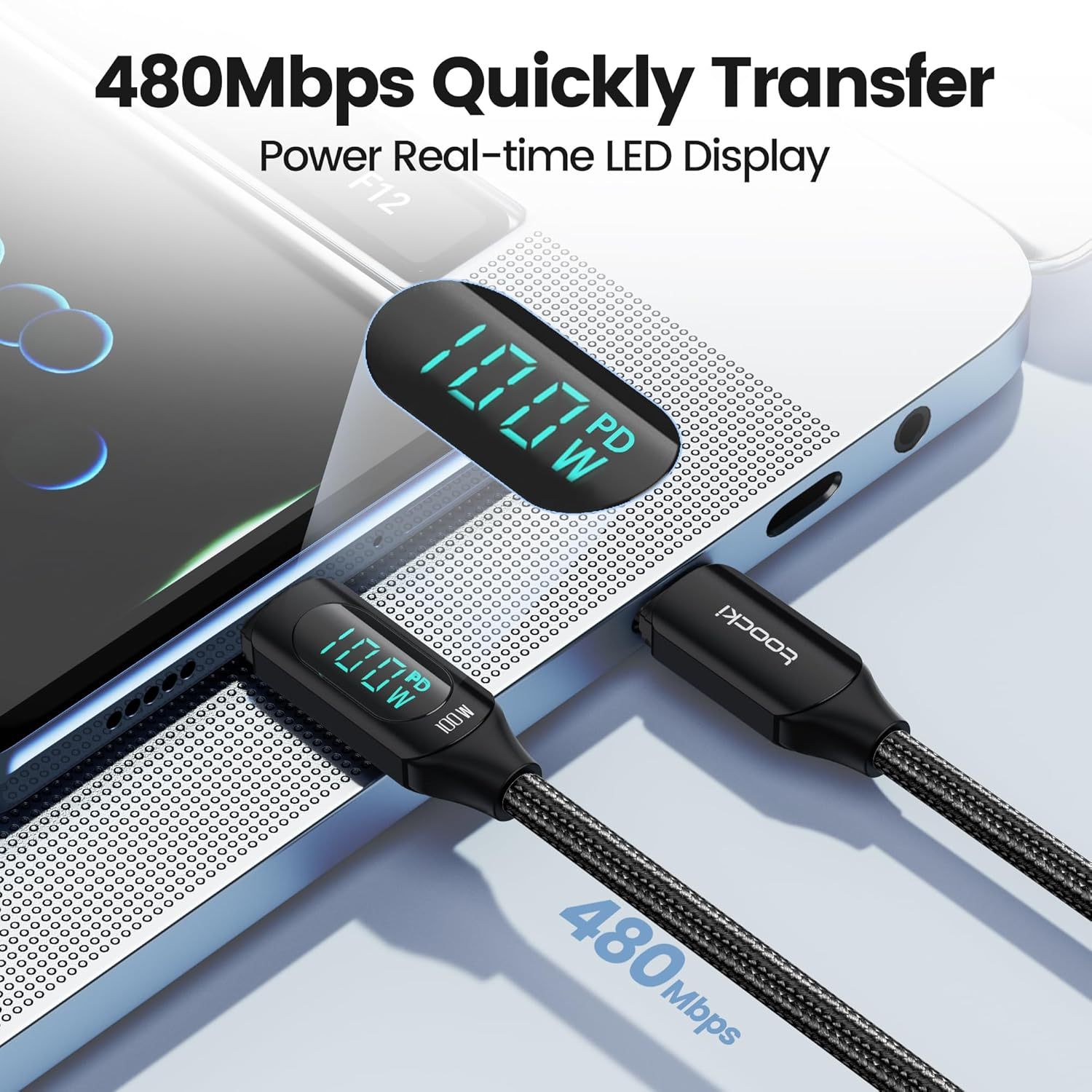 100W USB C to USB C Cable, 1M 2 Pack 5A Fast Charging PD QC5.0 with LED Display,Compatible with Iphone 17 Pro Max/16/16 Pro Max Macbook Ipad Air Galaxy S24 S23, Black image number 7