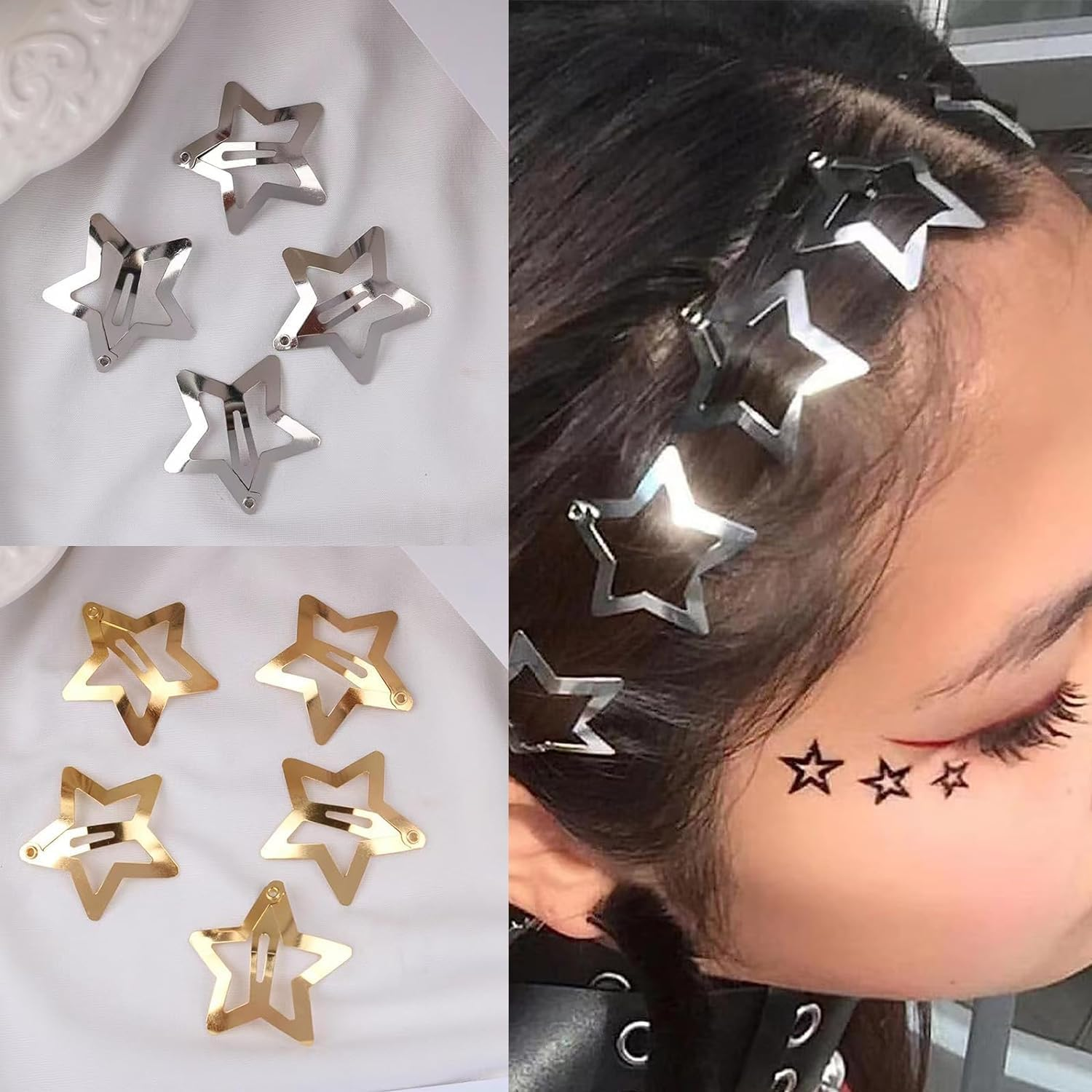 Pack of 20 Star Hair Clips, Mini Hair Clip, Silver and Gold, Star Hair Clip, Hair Accessories, Pentagram, Metal Snap Headpiece, for Children, Girls and Madame Hair Accessories image number 4