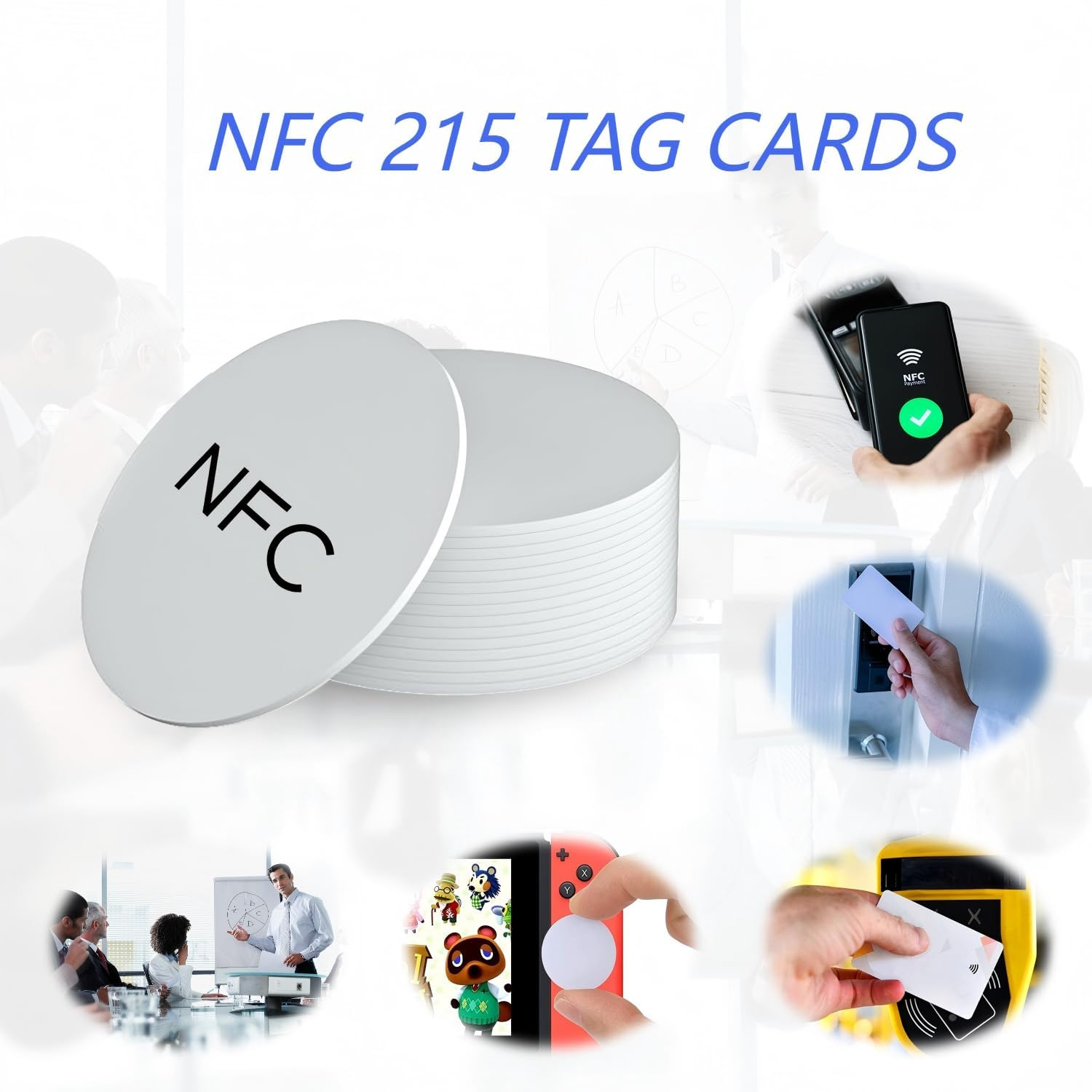 QYEHSWKT30 Pcs NFC Tags Ntag 215 round NFC Stickers, Blank NFC Coin Cards Rewritable NFC Card with Adhesive Back, Compatible with Android and NFC Enabled Devices（25Mm） image number 4