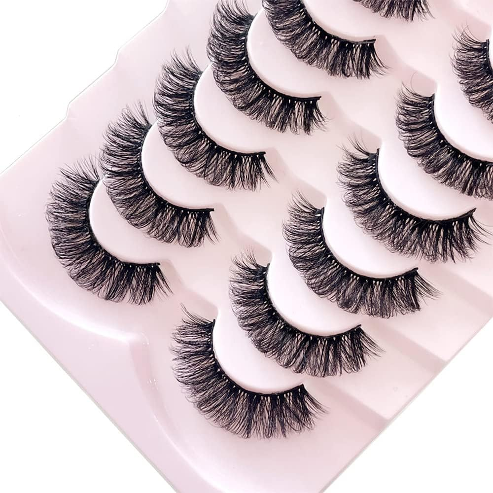 OCHILIMA Russian Strip Eyelashes, Natural Look, D Curly, Fluffy, 3D Effect, Cat Eye, Soft, Fake Lashes, Pack of 7 Pairs image number 3
