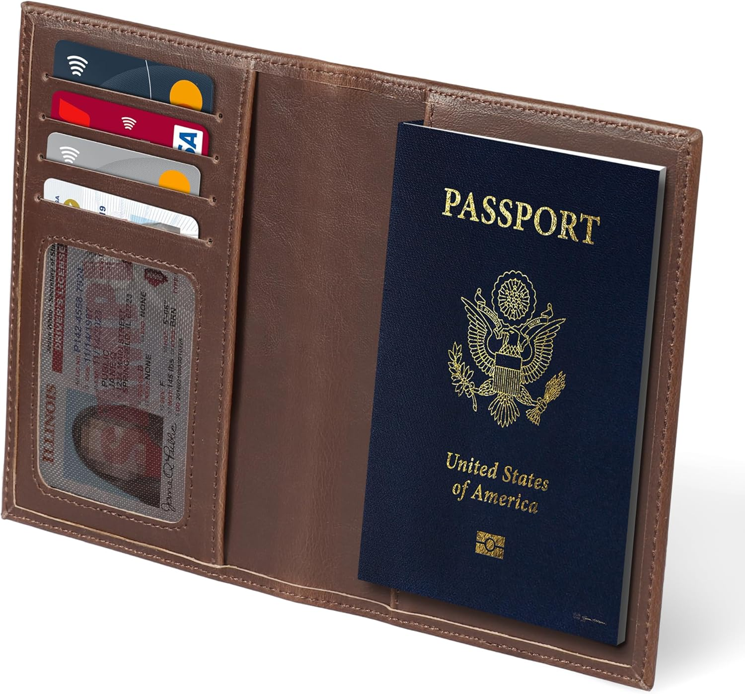 Otto Angelino Leather Passport Wallet - RFID Blocking - Unisex - Light Brown image number 6