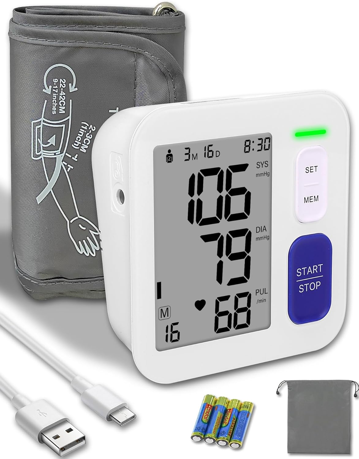 Blood Pressure Monitor for Home Use, Upper Arm Blood Pressure Machine with 9"-17" BP Cuff, 2 X 90 Memories, Carry Case and Batteries Included, Heart Rate Monitoring Meter for Nurse Diabetic Adult image number 2