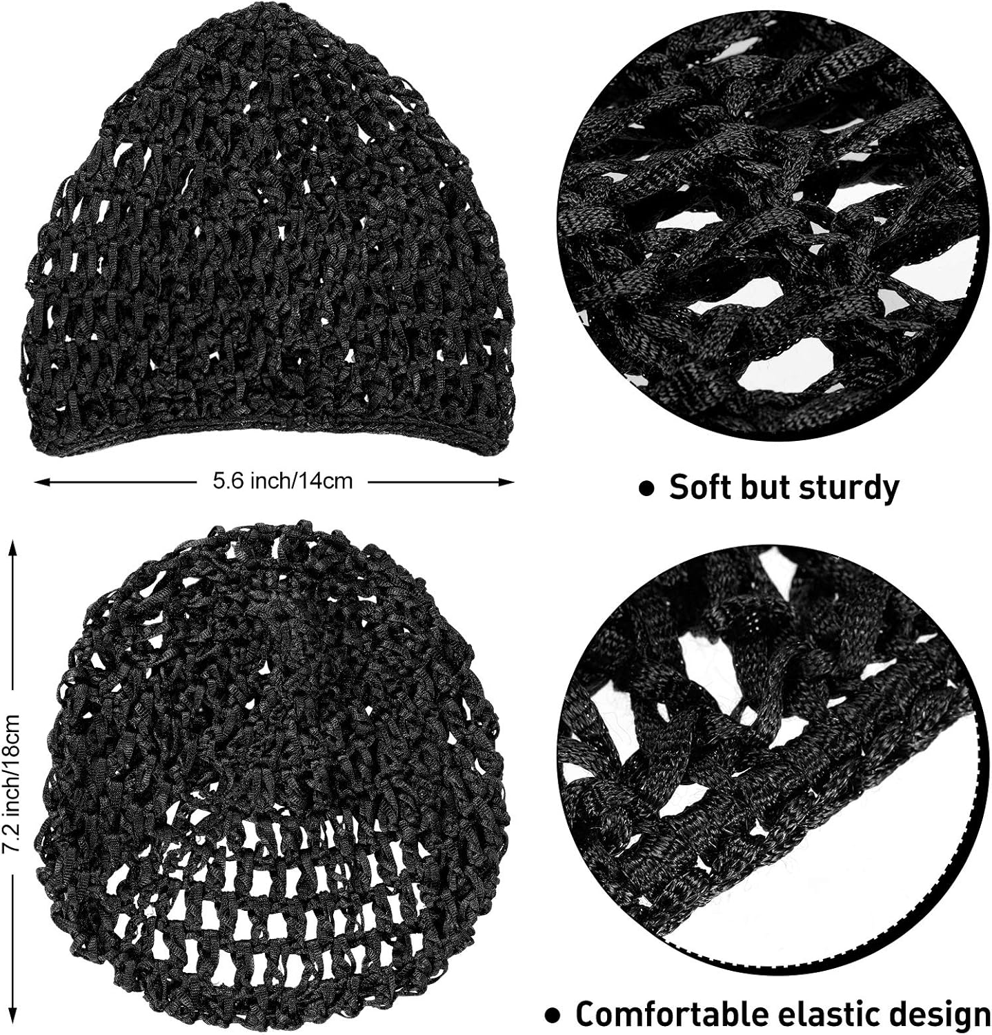 Geyoga 4 Pieces Mesh Crochet Hair Net Rayon Knit Snood Hat Thick Short Women Hairnet Snoods Cover Ornament for Sleeping (Black) image number 2