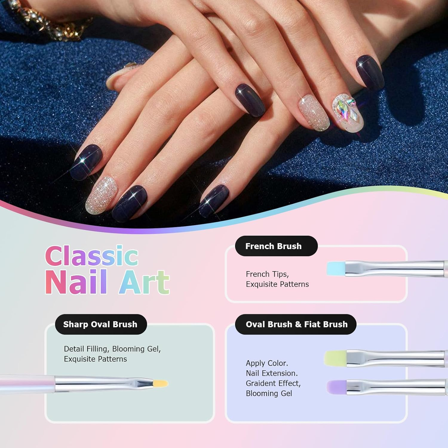 Nail Art Brushes Acrylic Nail Brush Design Pen Set - Gel Nail Polish Painting, Nail Extension Gel Builder Gel Brush, Nail Art Fine Liner Brush for DIY Manicure (6Pcs) image number 4