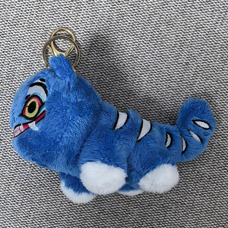 Tiger Plush Keychain, Blue Stuffed Animal Pendant, Gold-Tone Metal Clasp Keyring, Decorative Accessory for Backpacks, Handbags, Purse, Keys image number 2