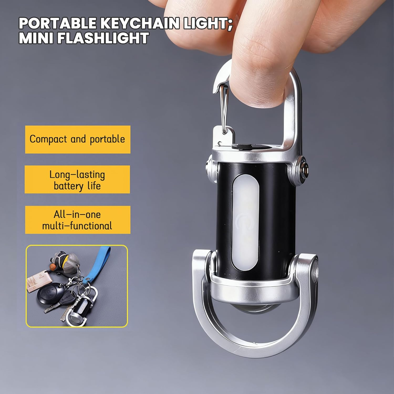 Portable Rechargeable Bright Keychain Flashlight, Small LED Keyring Flashlight, Compact Mini Waterproof Torch with USB Charging, for Hiking, Camping, Emergency, Daily Use (Black) - Black image number 5