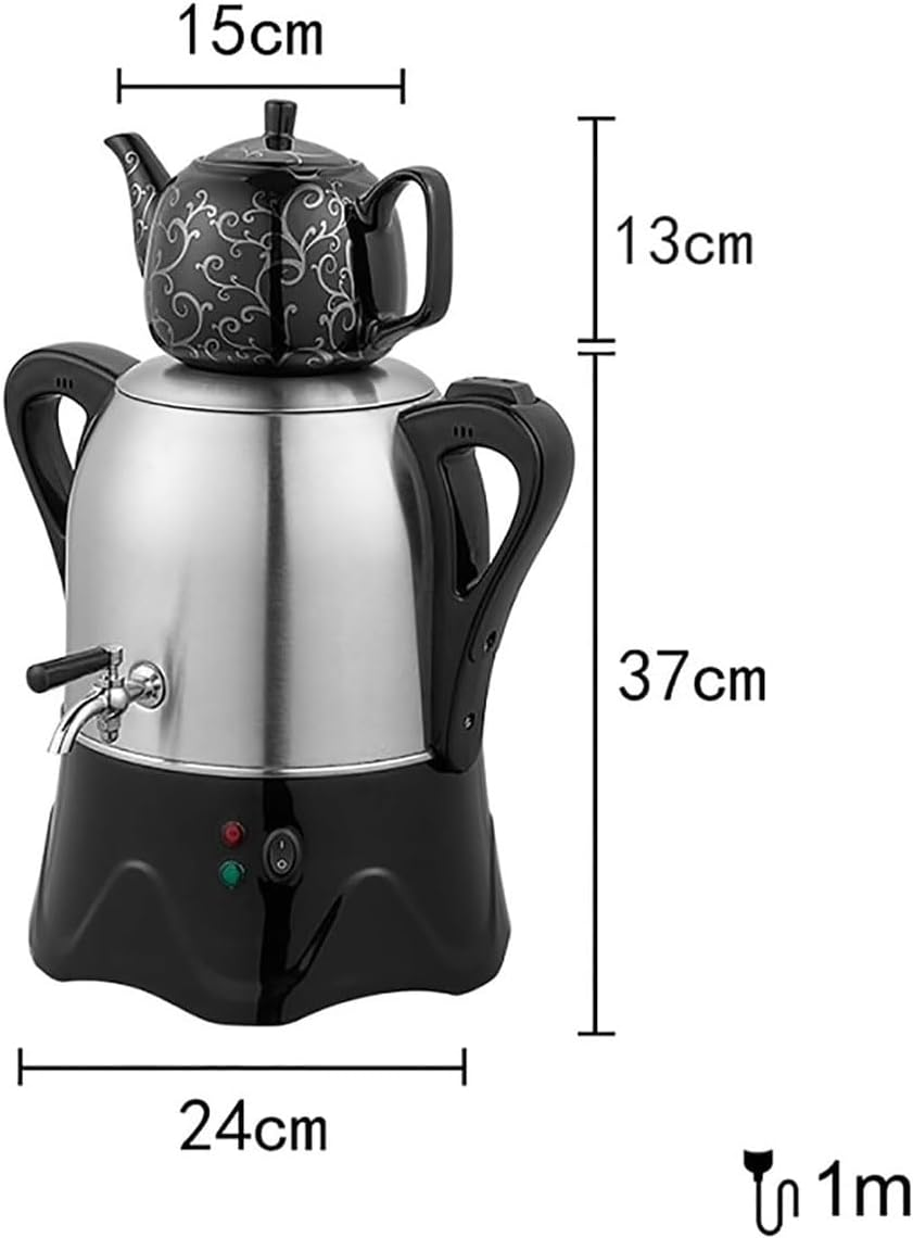Electric Turkish Tea Maker, 3L Stainless Steel Teapot, 1L Ceramic Teapot, Electric Turkish Samovar with Keep Warm Function, for Coffee, Scented Tea, Turkish Tea(Black) image number 5
