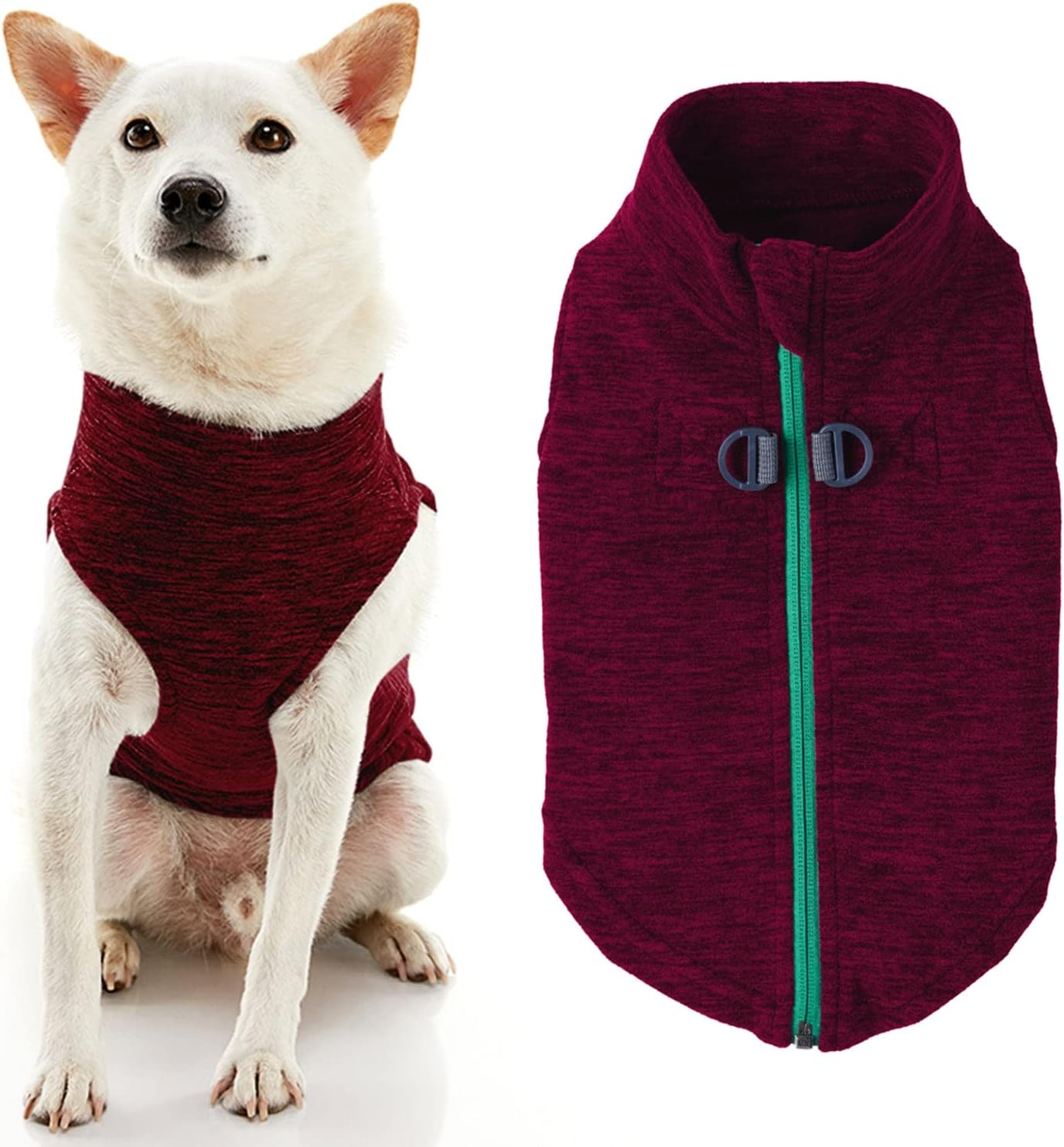 Gooby Zip up Fleece Dog Sweater - Red, Medium - Warm Pullover Fleece Step-In Dog Jacket with Dual D Ring Leash - Winter Small Dog Sweater - Dog Clothes for Small Dogs Boy and Medium Dogs
