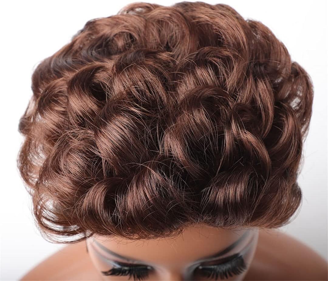 Short Afro Curly Synthetic Hair Wigs for Black Women Short Hairstyles Blend Colors Wigs Black Brown Blonde Hair Wigs 1B 6Inches 1 PC image number 1