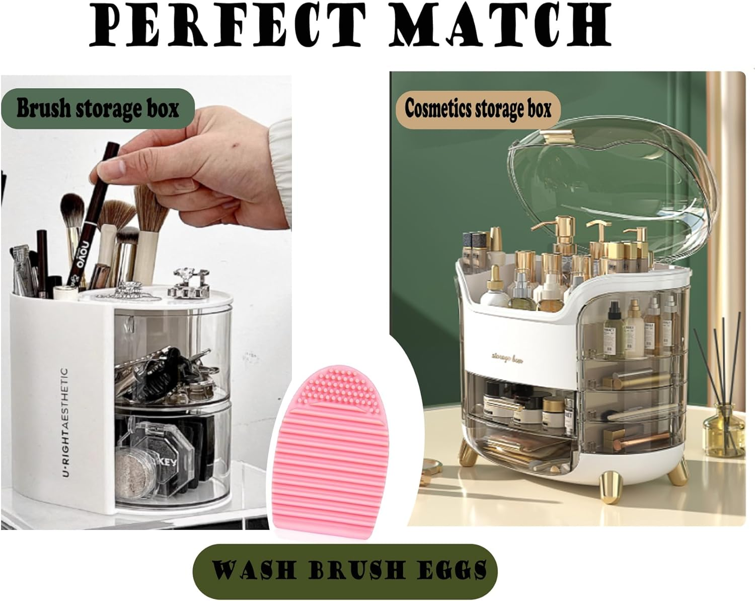 Portable Make up Case Dustproof Cosmetic Storage, Skin Care Products Jewelry Organizer Lipstick Boxcomes with Powder Puff Storage Box and Silicone Washer(White image number 5