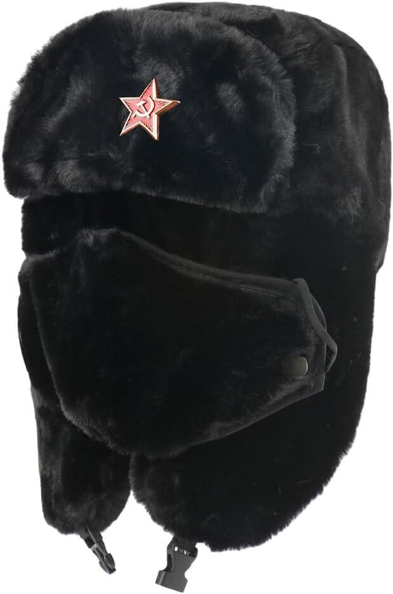 SUIOPPYUW Menwinter Thermal Bomber Hats Warm in Style Caps Men Women Russia Ushanka Hats Women Men Badge Russia Hat image number 5