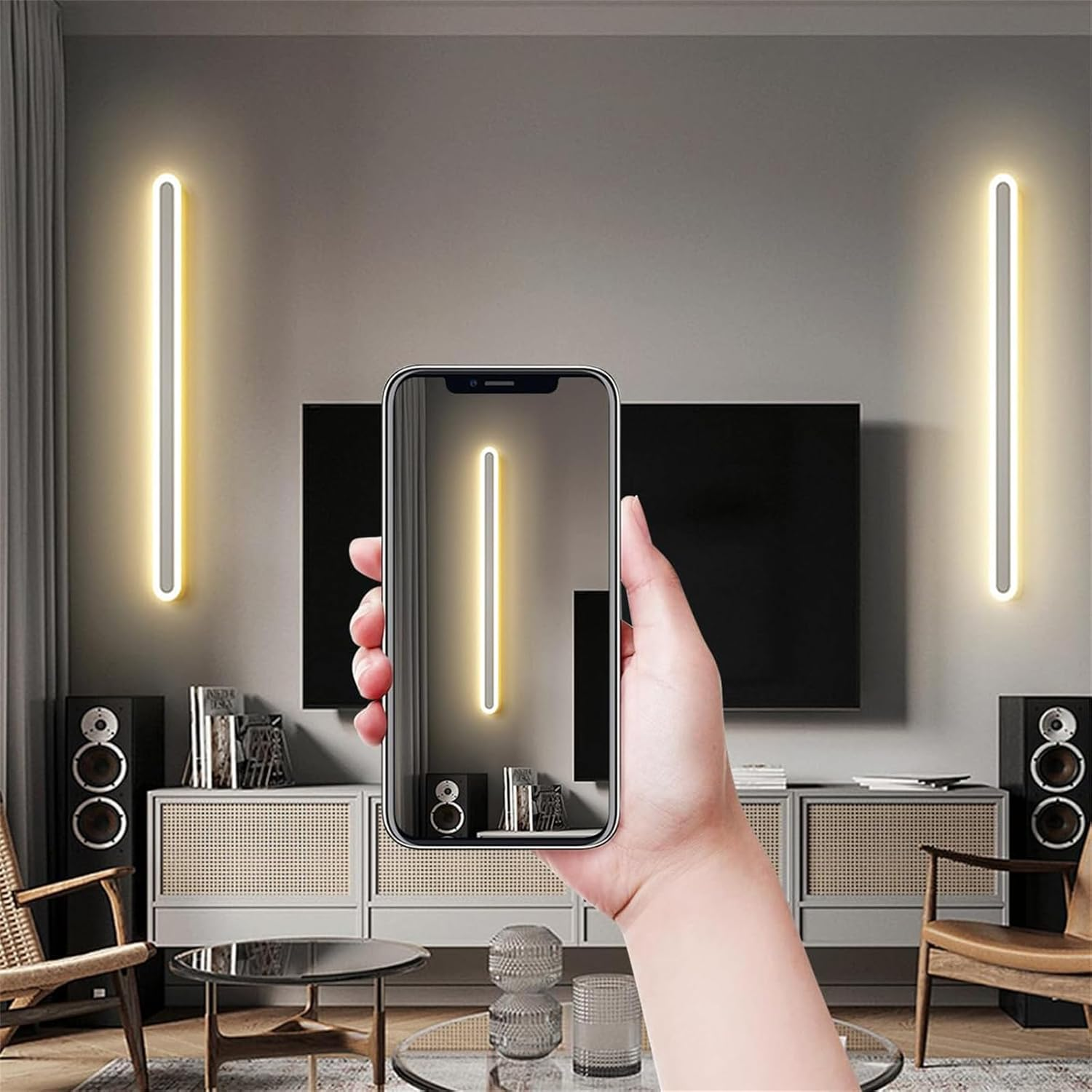 LED Wall Lamp Indoor with Hand Sweep Motion Sensor Wall Sconces Dimmable Tricolor 2700K-6500K Wall Light USB Rechargeable Battery Powered Wall Lighting Modern Iron Acrylic for Bedroom (White,40Cm) image number 1