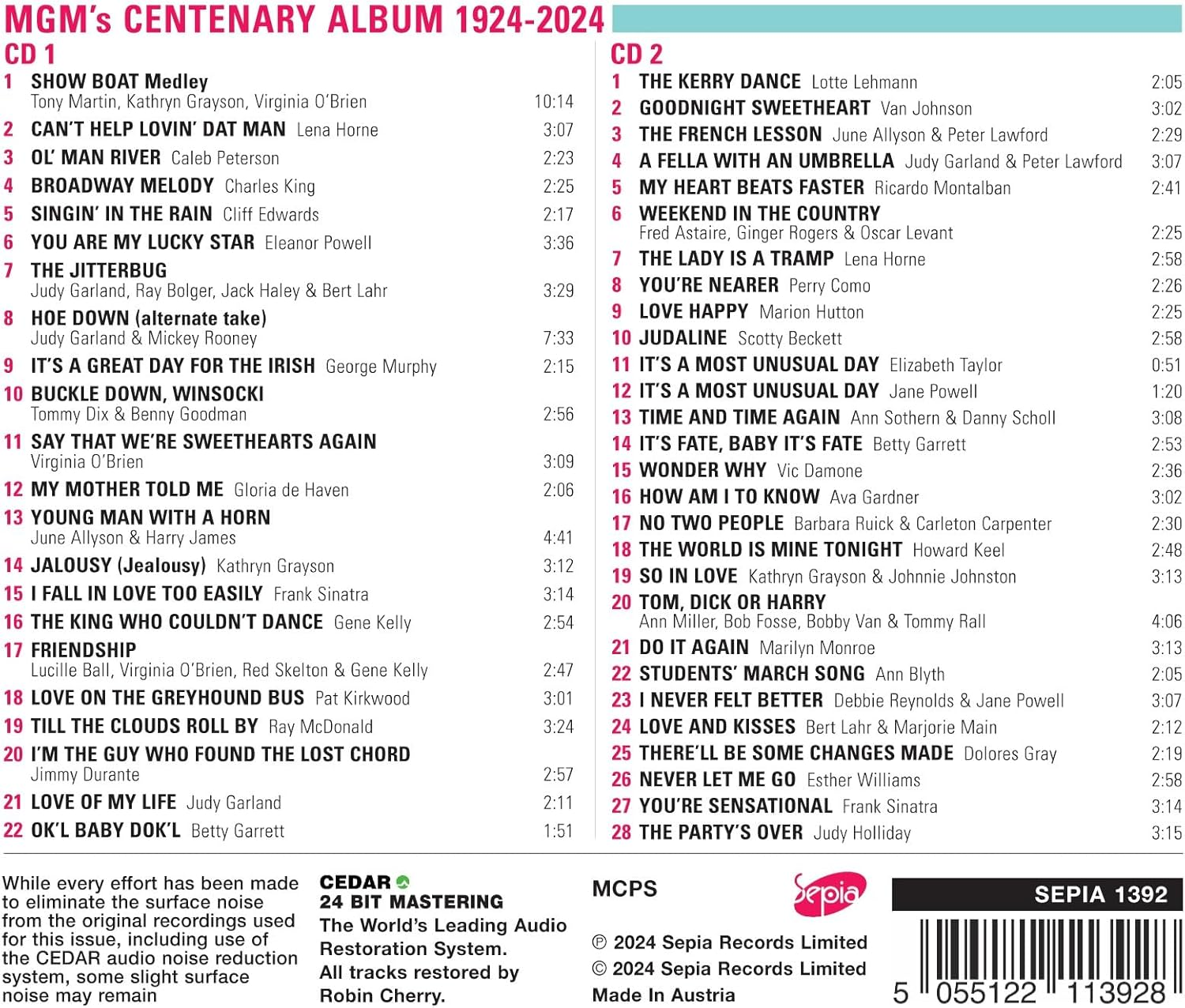 M-G-M'S Centenary Album: a Festival of Song Hits by M-G-M Screen Stars! (2CD) image number 1