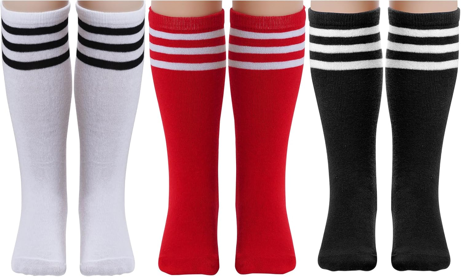3 Pairs Toddler Cotton Striped Soccer Stockings Knee High Socks for Kid School Outdoor