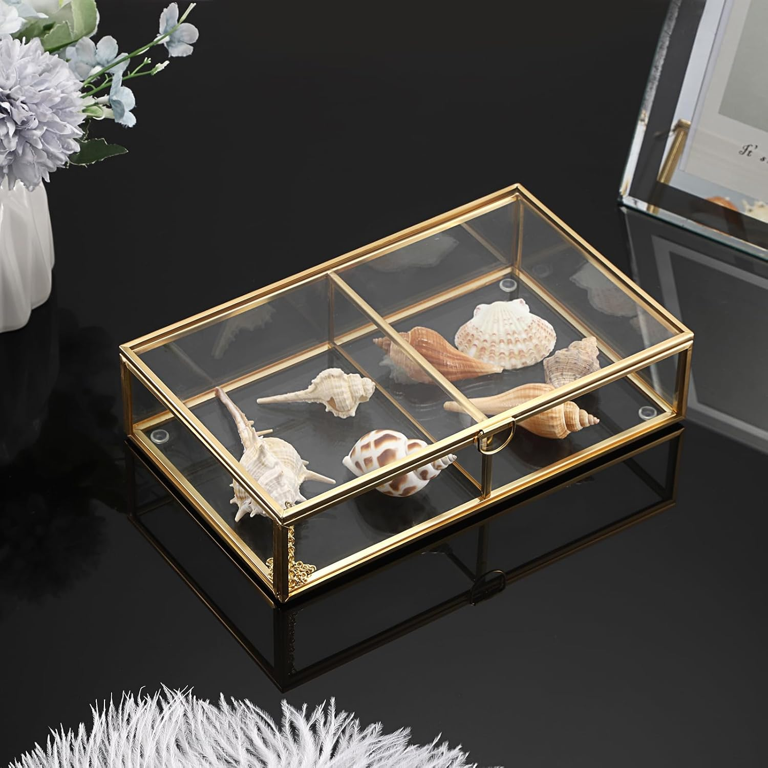 Hipiwe 2 Slots Vintage Glass Keepsake Box Polaroid Photo Storage Box Decorative Photo Organizer image number 5