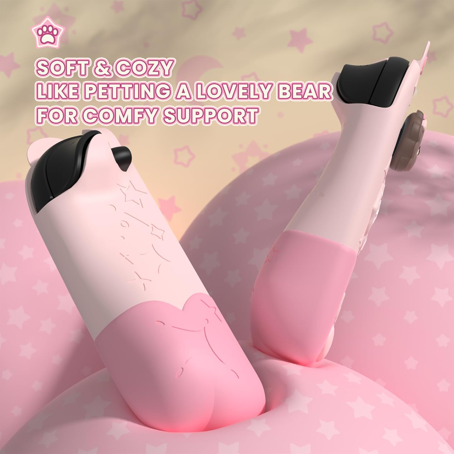 Playvital Good Night Bear Dockable Protective Case for Nintendo Switch 2 - Detachable Silicone Joycon Grips & Shockproof Back Cover with Cute Bear Thumbs Caps | Pink - Pink image number 3