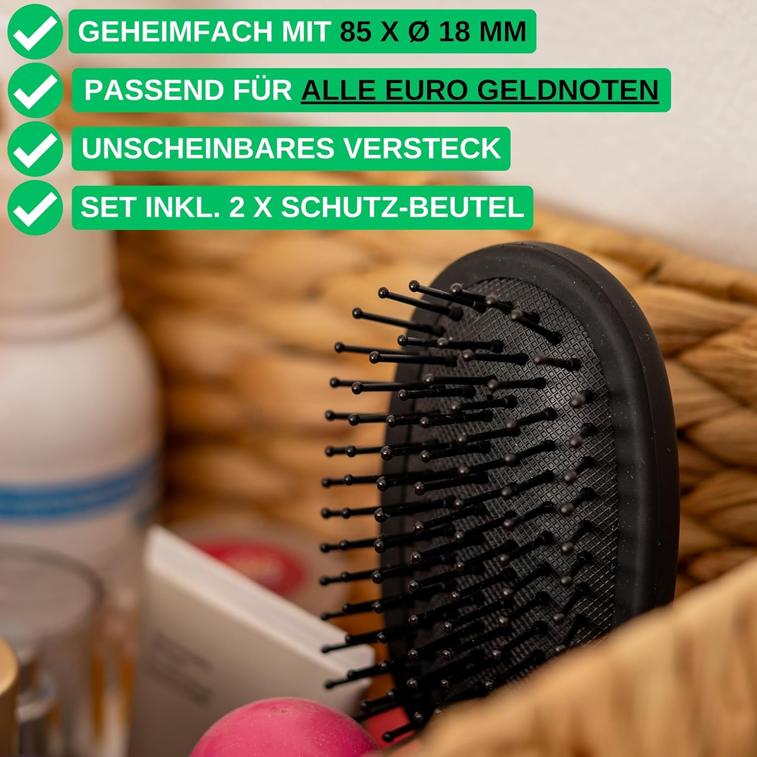 Hair Brush with Secret Compartment, 1 Set, Secret Hiding Place in Brush Handle, Secure Closure, Valuables Hideout, Secret Hiding Place for Money, Beach Money Hiding, Secret Banknote Storage