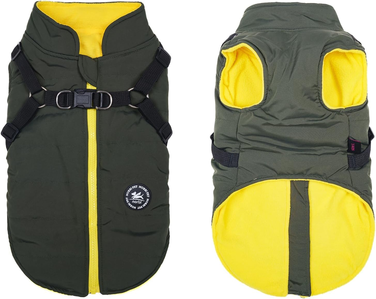 Norbi Dog Winter Coat with Harness Built In, Waterproof Windproof Jacket, Warm Puffer Vest for Small Medium Large Dogs, All Weather Cold Weather Gear for Walking(Black, M)