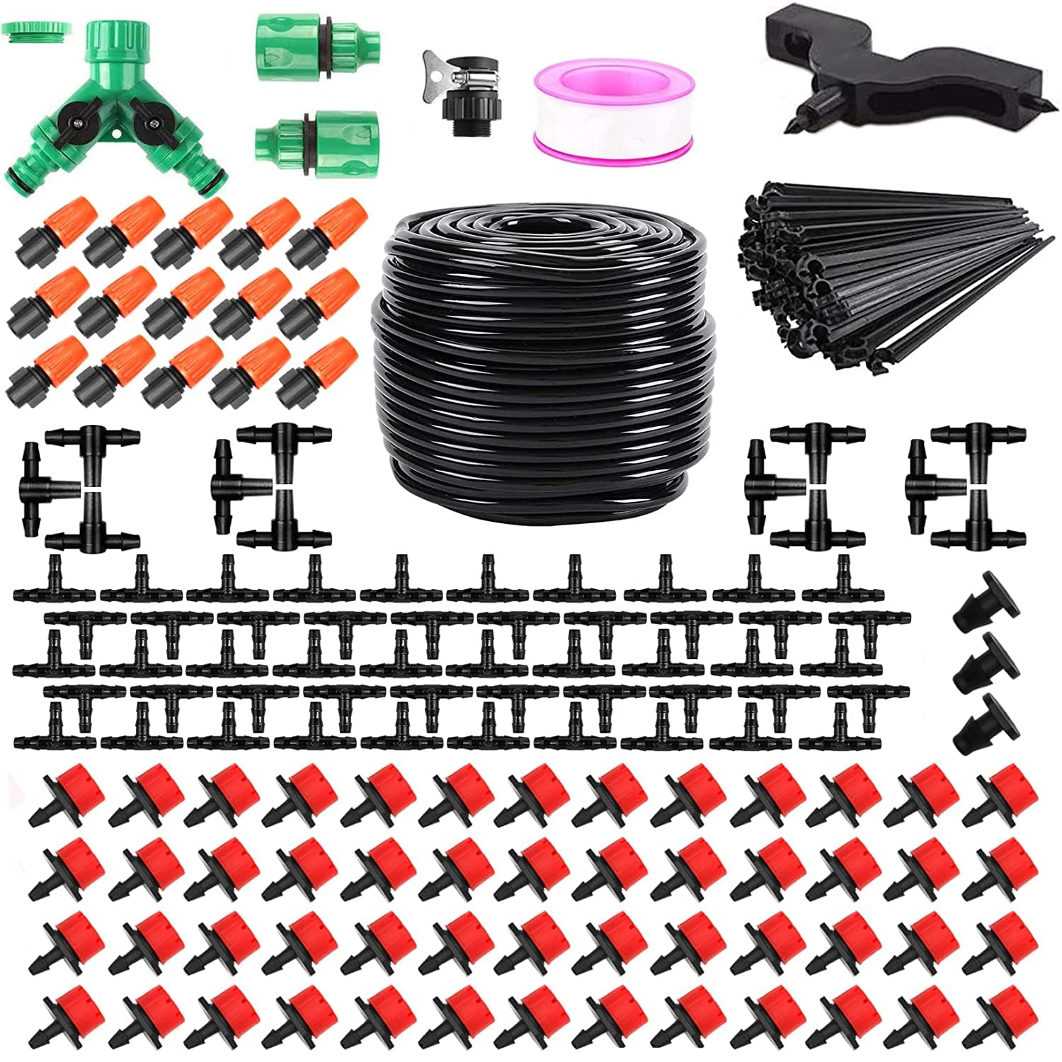 Garden Irrigation System, 164FT/50M Drip Irrigation Kit, DIY Saving Water Automatic Irrigation Equipment Set for Garden, Greenhouse, Lawn, Patio (200PCS + 50M Hose) image number 4