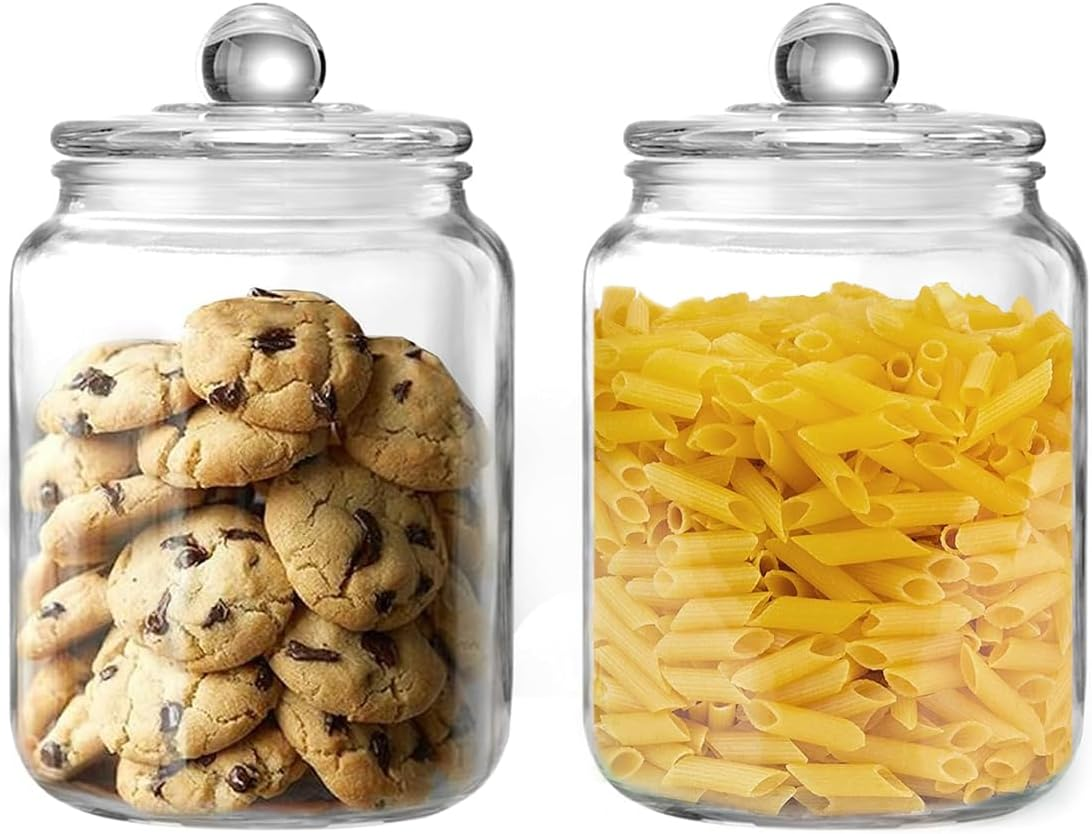 WDOPEN Glass Cookie Jar Large Glass Jars with Lids, Airtight Storage Clear Containers for Cookie, Candy, Flour, Sugar, Coffee, Set of 2 image number 3