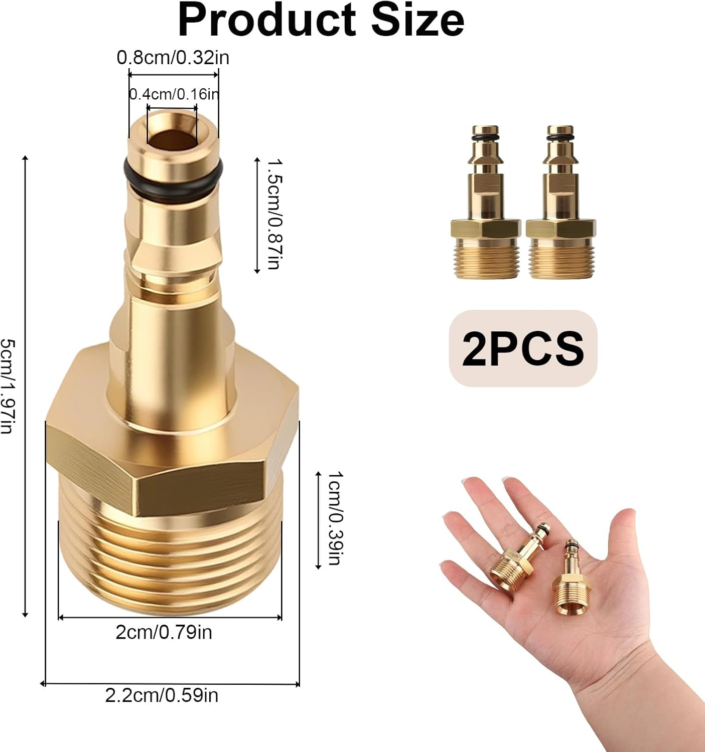 2-Piece Universal Pressure Washer Adapter Kit with M22 14Mm Quick Connect Fitting High Pressure Hose Adapter and Brass Stainless Steel Garden Accessories image number 1
