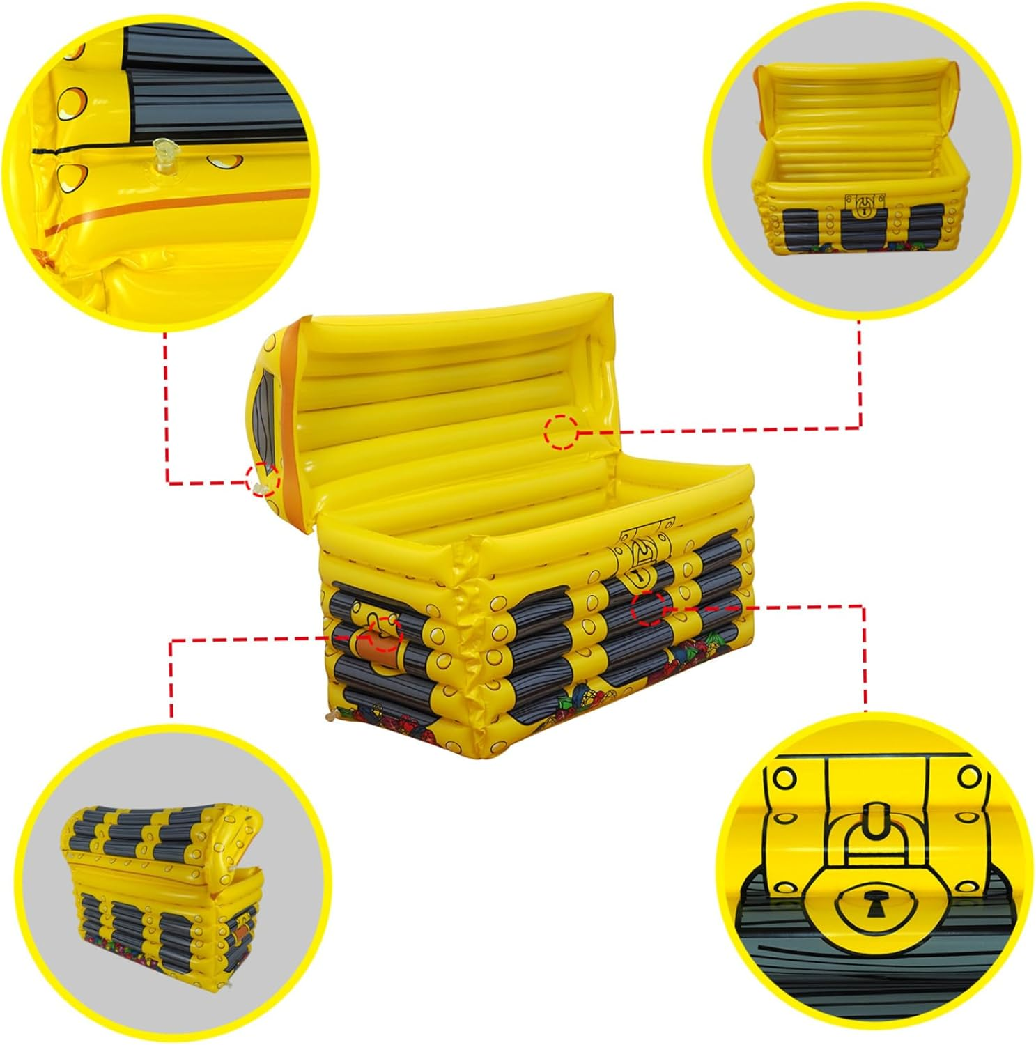 Pirate Treasure Chest Cooler 23.6X11.8X15 in PVC Inflatable Cooler with Valve Large Capacity Food Drink for Party Pool Beach Pinic Camping