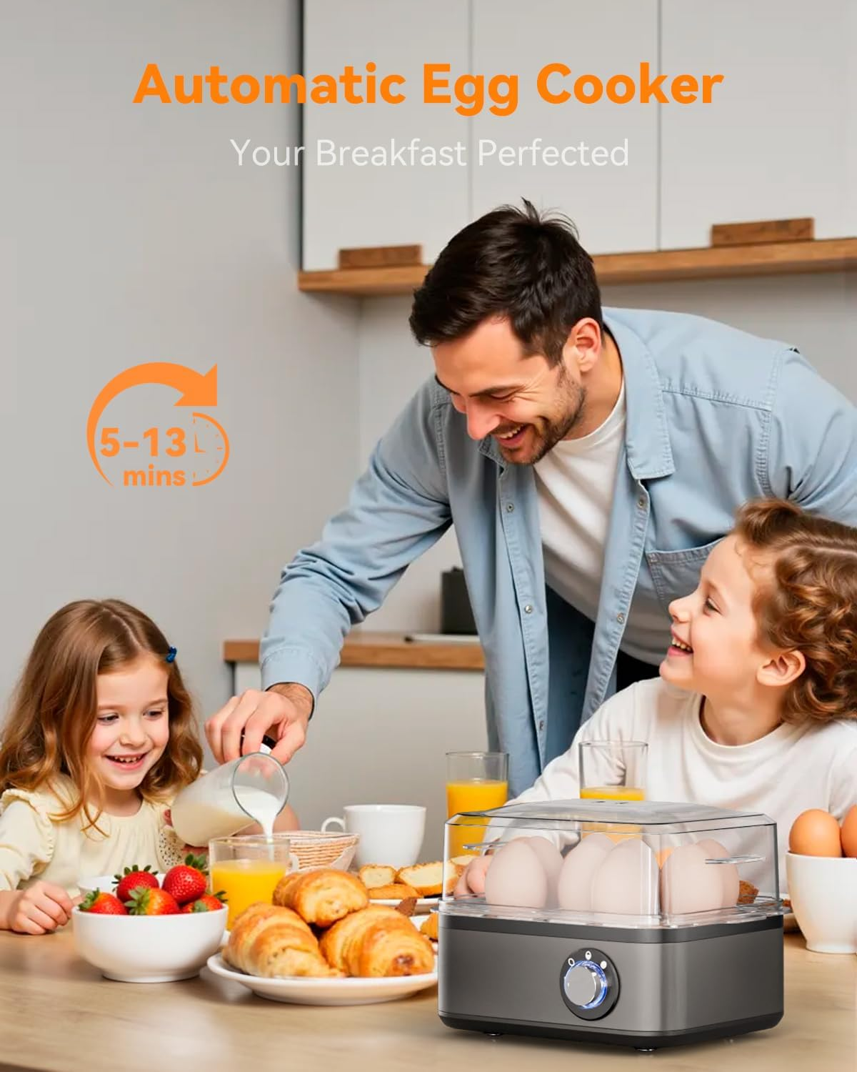 Egg Cooker - Electric Egg Boiler with 8-Egg Capacity, Easy Eggs Steamer for Soft/Medium/Hard-Boiled Eggs, Poached/Scrambled Eggs, or Omelets with Measuring Cup, Auto Shut Off, Easy to Clean