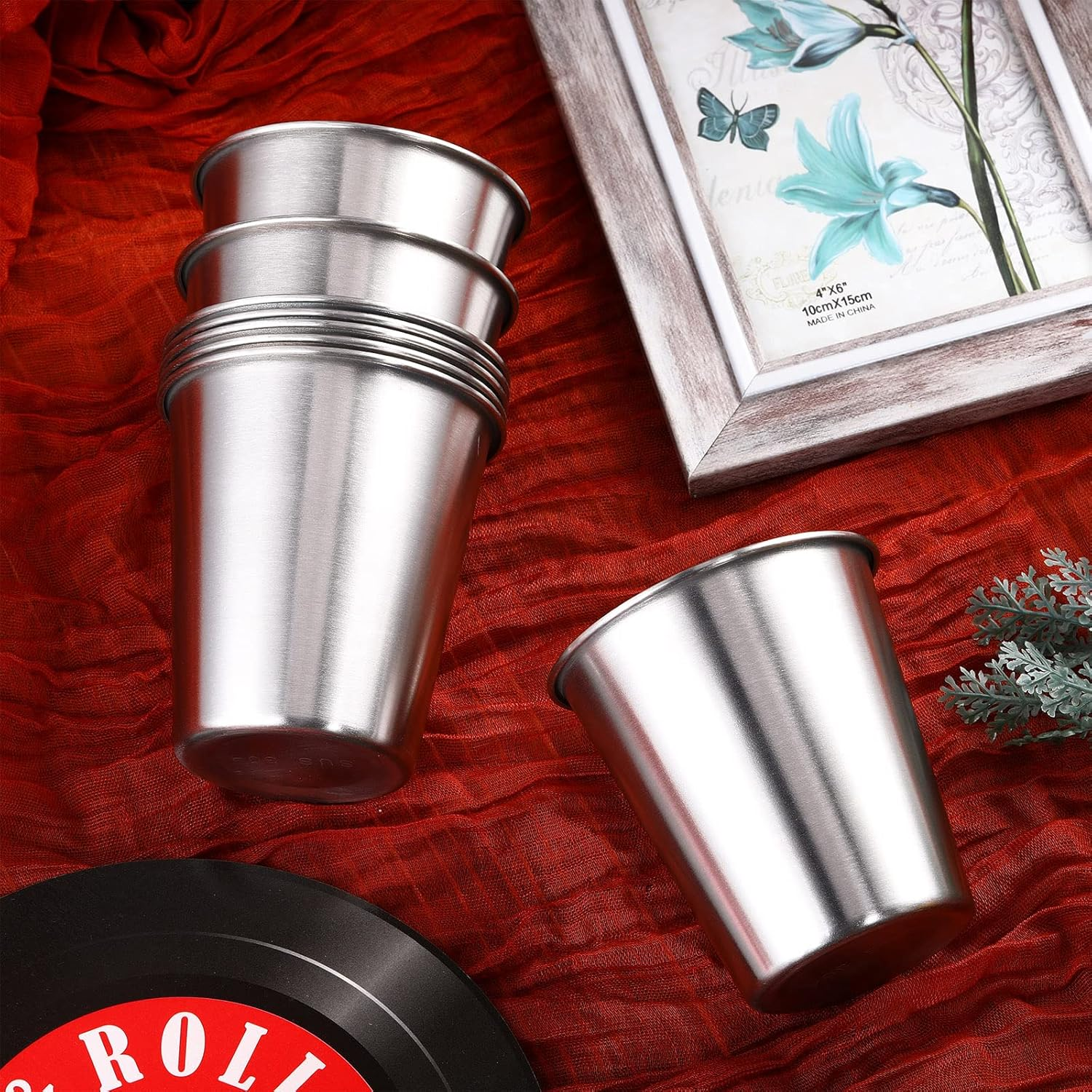 Baderke 16 Pack Stainless Steel Cups for Kids and Adult Pint Tumbler Metal Cups Stackable Tumbler Shatterproof Metal Drinking Glasses for Travel Outdoor Camping(10 Oz/ 300 Ml)