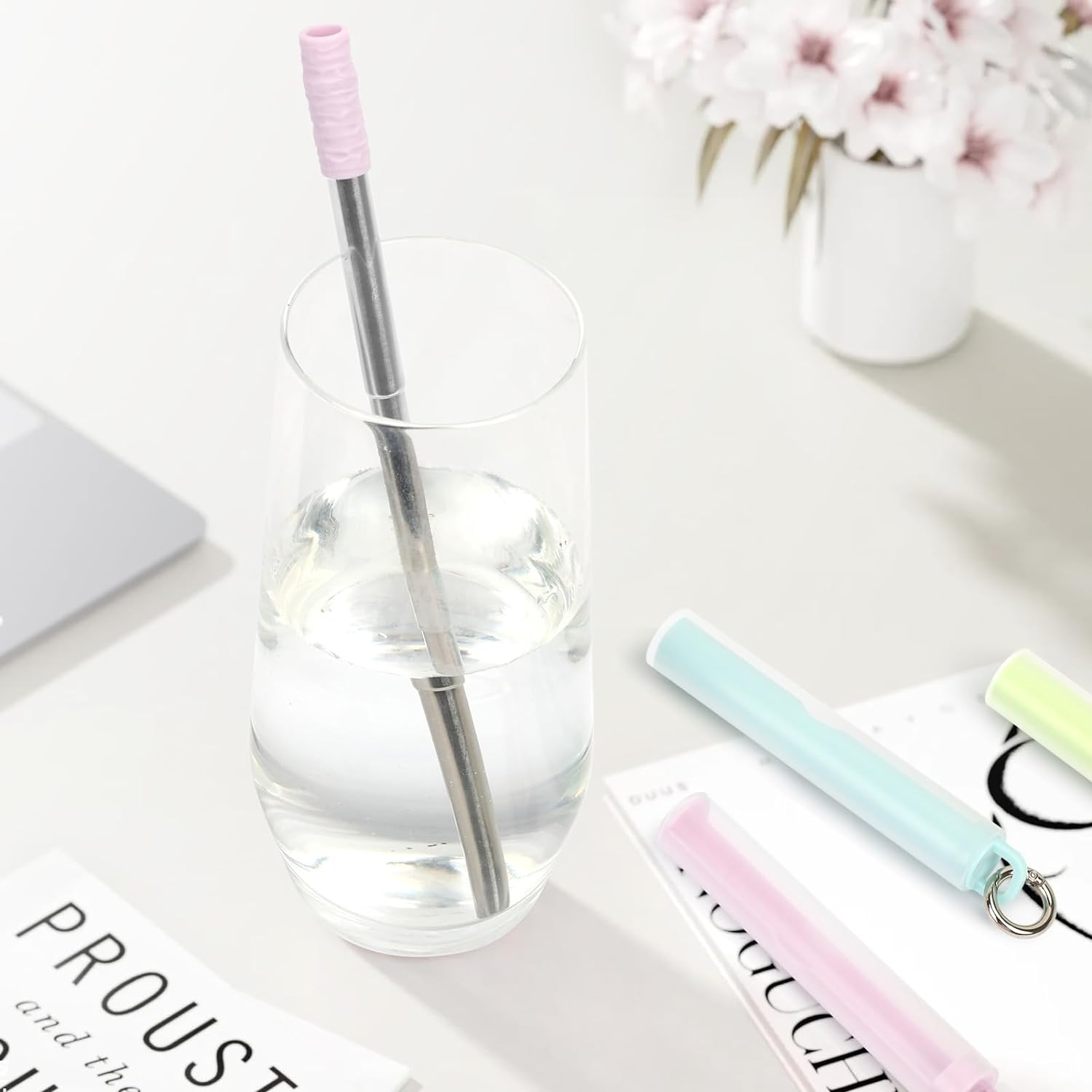 FYY Reusable Straws - 3 Pack Collapsible Stainless Steel Straws with Cleaning Brush and Silicone Tips Portable Travel Telescopic Drinking Straws with Storage Case and Keychain Ring image number 6