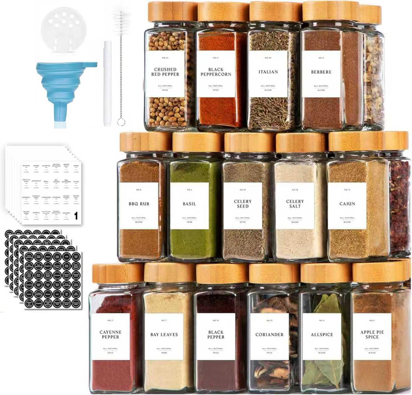 Gnafihz Spice Jars with Label 36Pcs,Seasoning Containers,4Oz Glass Spice Jars with Bamboo Lids,Spices Container Set,Kitchen Seasoning Organizer for Spice Rack (4Oz 36Pcs) image number 4