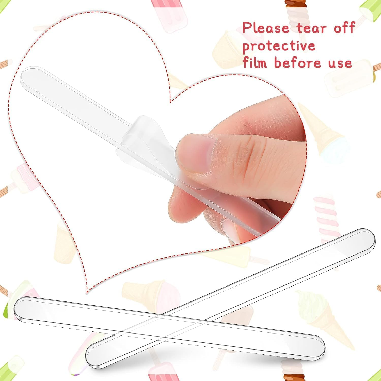 50 Pieces Ice Cream Sticks, 4.5" Acrylic Sticks Reusable Cakesicle Sticks Cake Pop Mold Mirror Ice Pop Sticks Ice Cream Cakesicle Mold for Home Cake Candy Gifts Party Craft (Transparent) image number 1