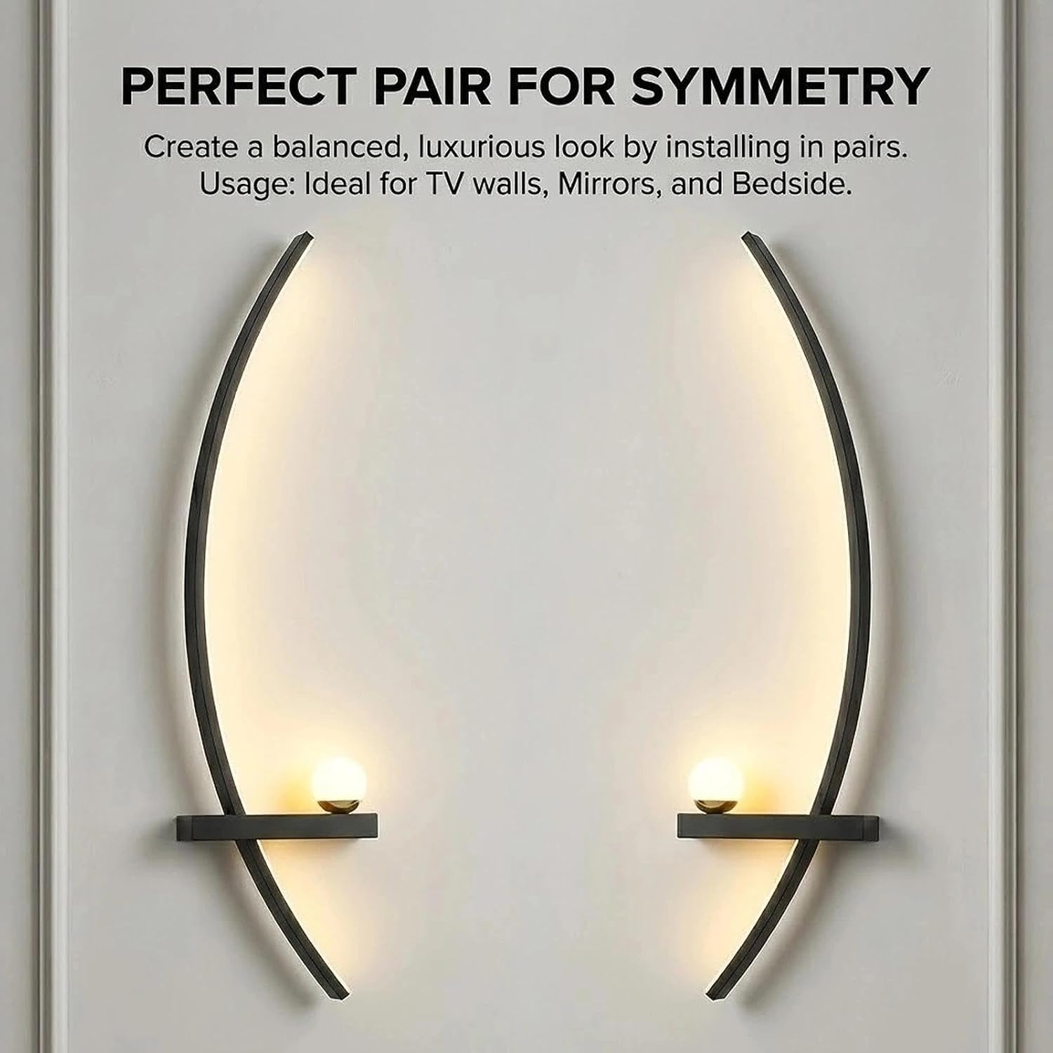 Modern Black Wall Sconces - 21.6" LED Linear Wall Lights for Bedroom & Living Room, 3-Color Dimmable Curved Art Decor Sconce Lamp for Hallway, Stairs & Vanity (Hardwired)(Black Left,105Cm)