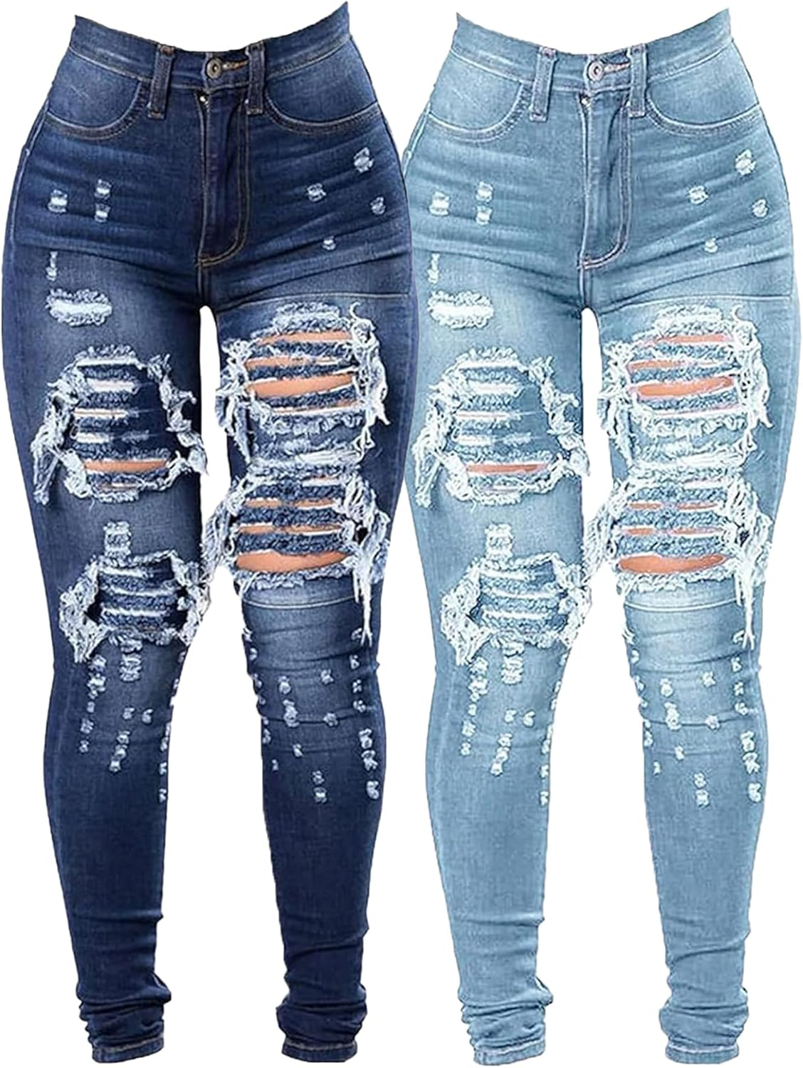 Women'S Destroyed Slim Fit Outdoor Jeans Ripped Skinny Street Denim Pants Distressed High Waist Jeans Pants