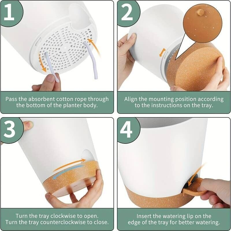 2 Pcs Self Watering Planter Garden Indoor Outdoor Plants Flower Pot 8 Inch White