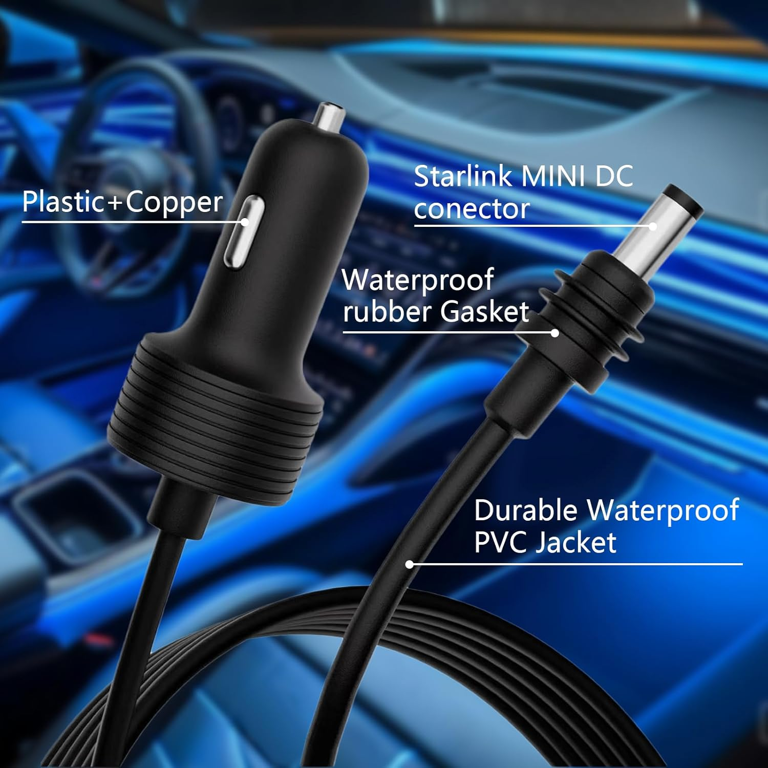 MAEZOE Starlink Mini 12V Adapter Car Charger, 3M/10FT Power Cable for Mini Starlink with Cigarette Lighter Plug Adapter, Heavy Duty 16AWG Waterproof DC Power Cord for Trucks and Cars image number 1