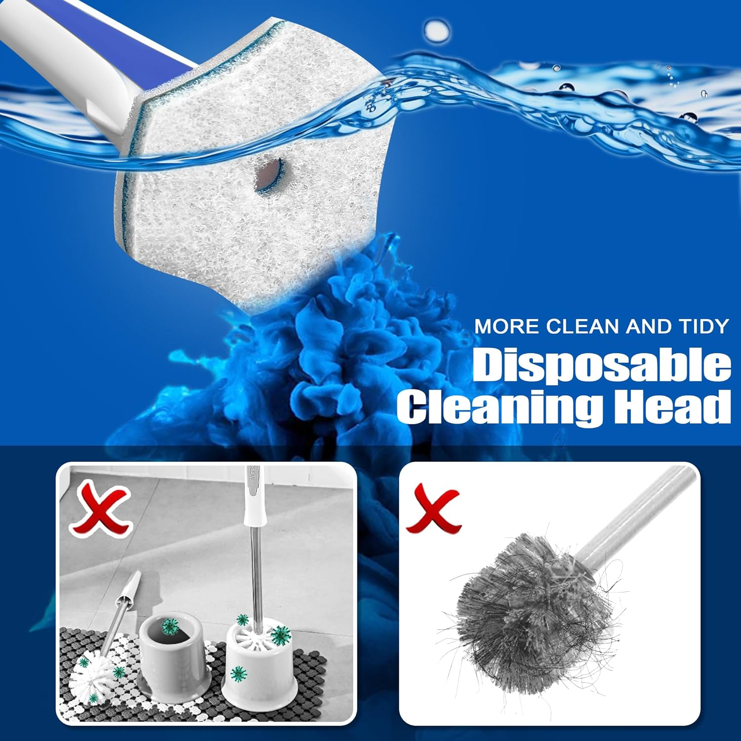 JEHONN Disposable Toilet Brush with 48PCS Wand Cleaner Refills, Wall Mounted Toilet Bowl Brush Holder Set, Bathroom Cleaning System for Sink Bathtub Wash Basin (Blue) image number 6