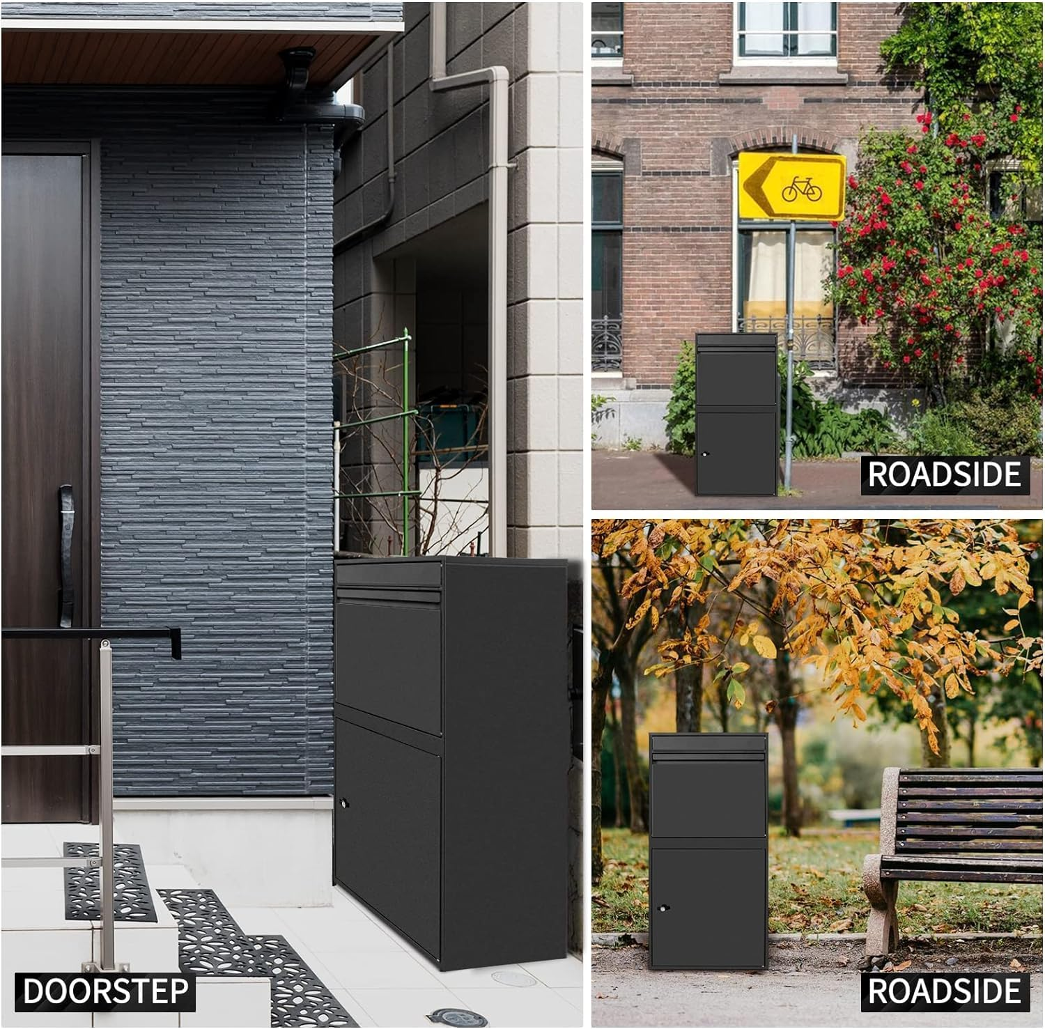 GROZY XL Package Delivery Box, Extra Large Galvanized Steel Parcel Drop Box for Outside, Parcel Mailbox with Secure Storage Compartment, for Outdoor Porch, Curbside, Black image number 2