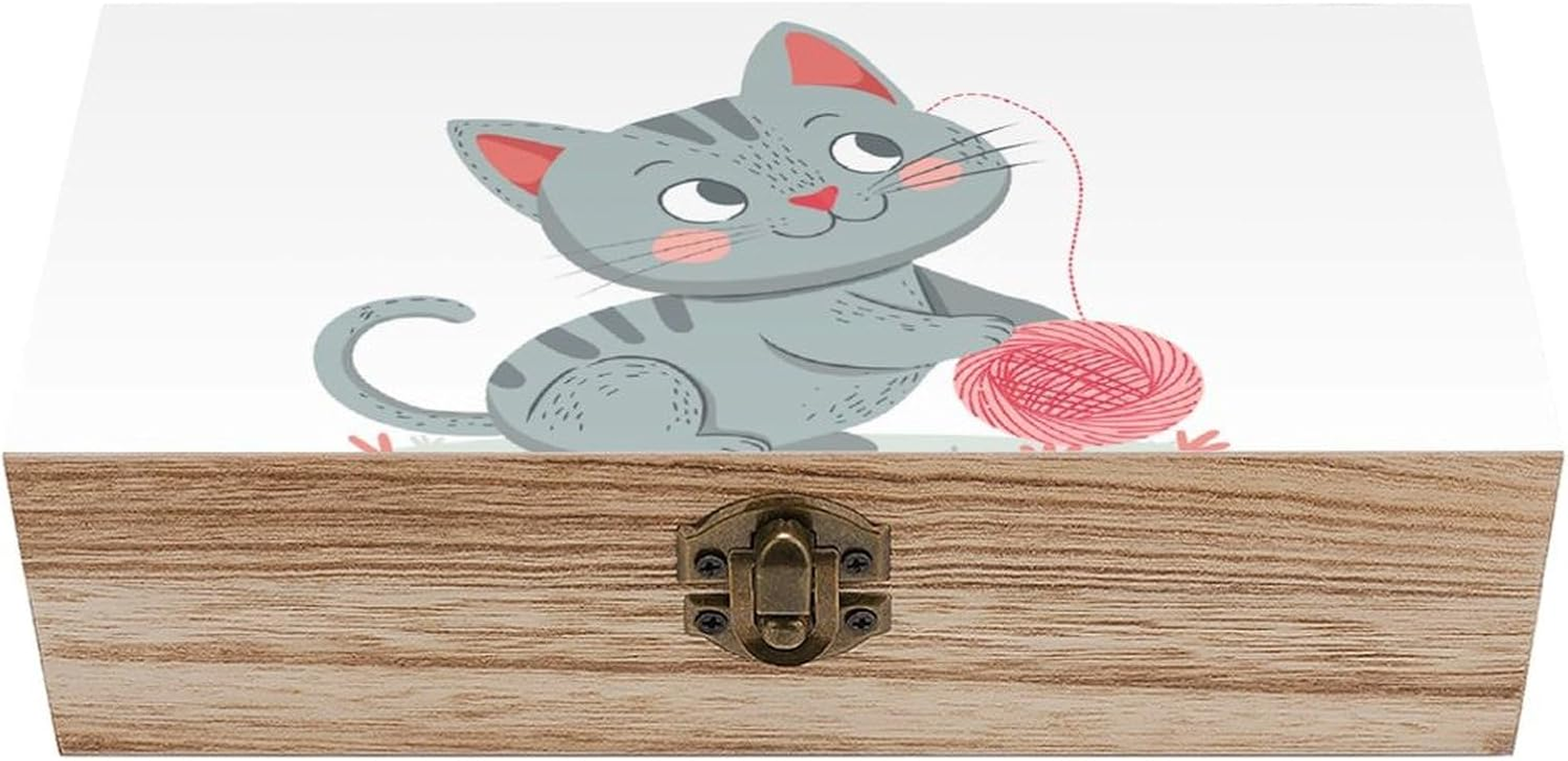 Peach Nose Cat Wooden Box Wood Wedding Keepsake Boxes with Lids Small Decorative Boxes Lightweight Wooden Memory Storage Box for Crafts Keepsakes Jewelry Photo Letter Storage image number 5