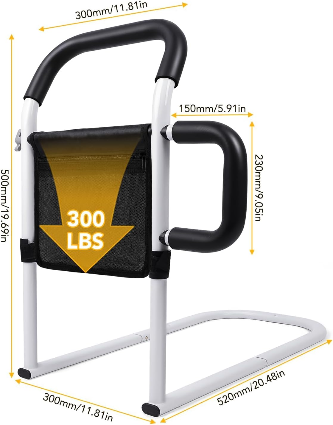 Bed Rails for Elderly Adults Safety - Adjustable Bed Assist Rails for Seniors with Dual Handrails, Easy Tool-Free Installation, Flat Tube Design, Storage Pocket,300Lbs Weight Capacity for Support