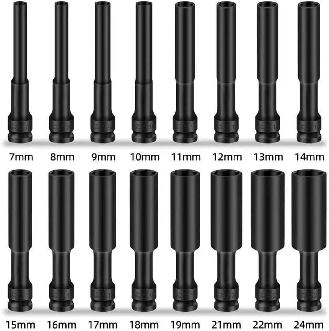 AIMALL 14Mm Lengthened Thin-Walled Socket for Electric Wrench &ndash; 1/2" Extra-Long Ultra-Thin Hexagon Socket, CR Chrome Vanadium Steel