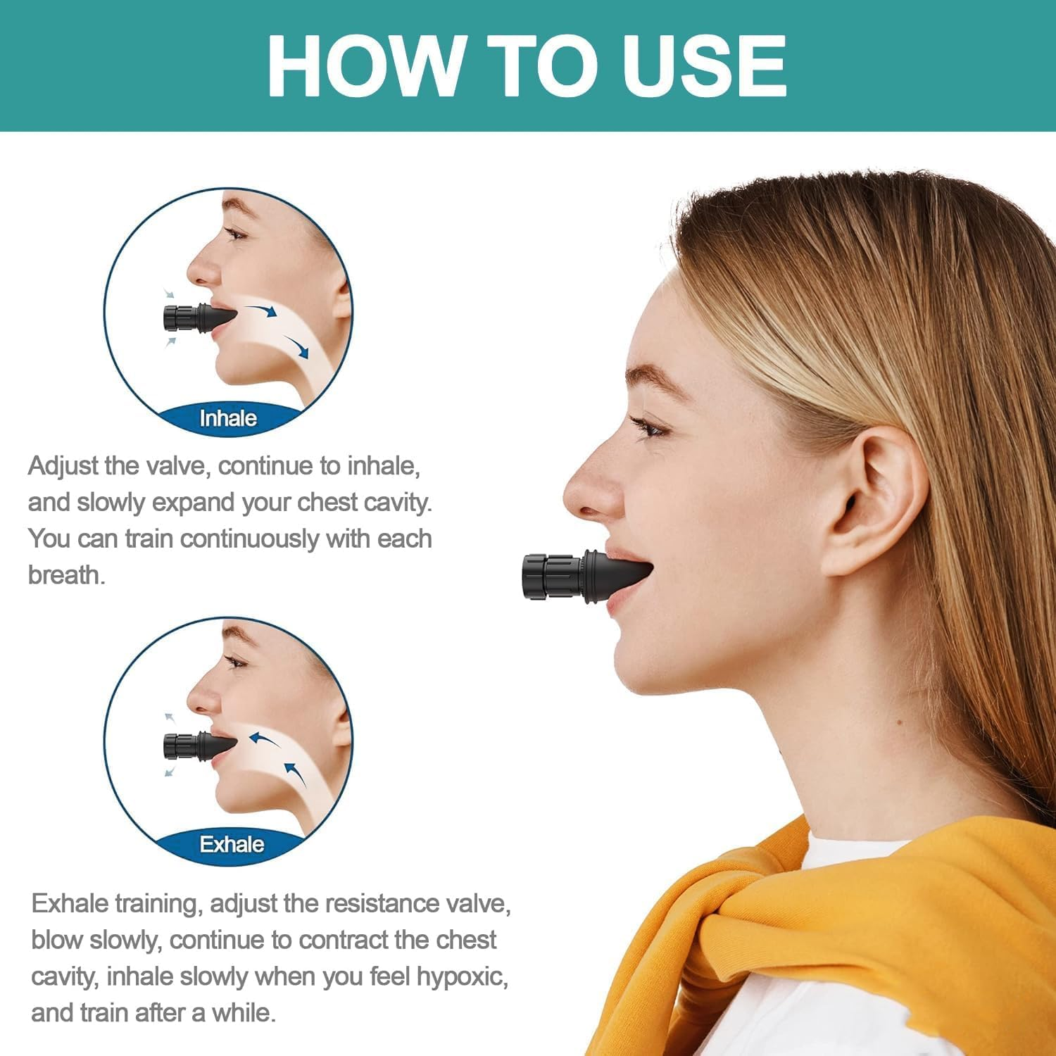 Airvantage Natural Breathing Exerciser Trainer for Drug-Free Respiratory Therapy │ Breathe Easier with Stronger Lungs │ Guided Ebook Included (Black)