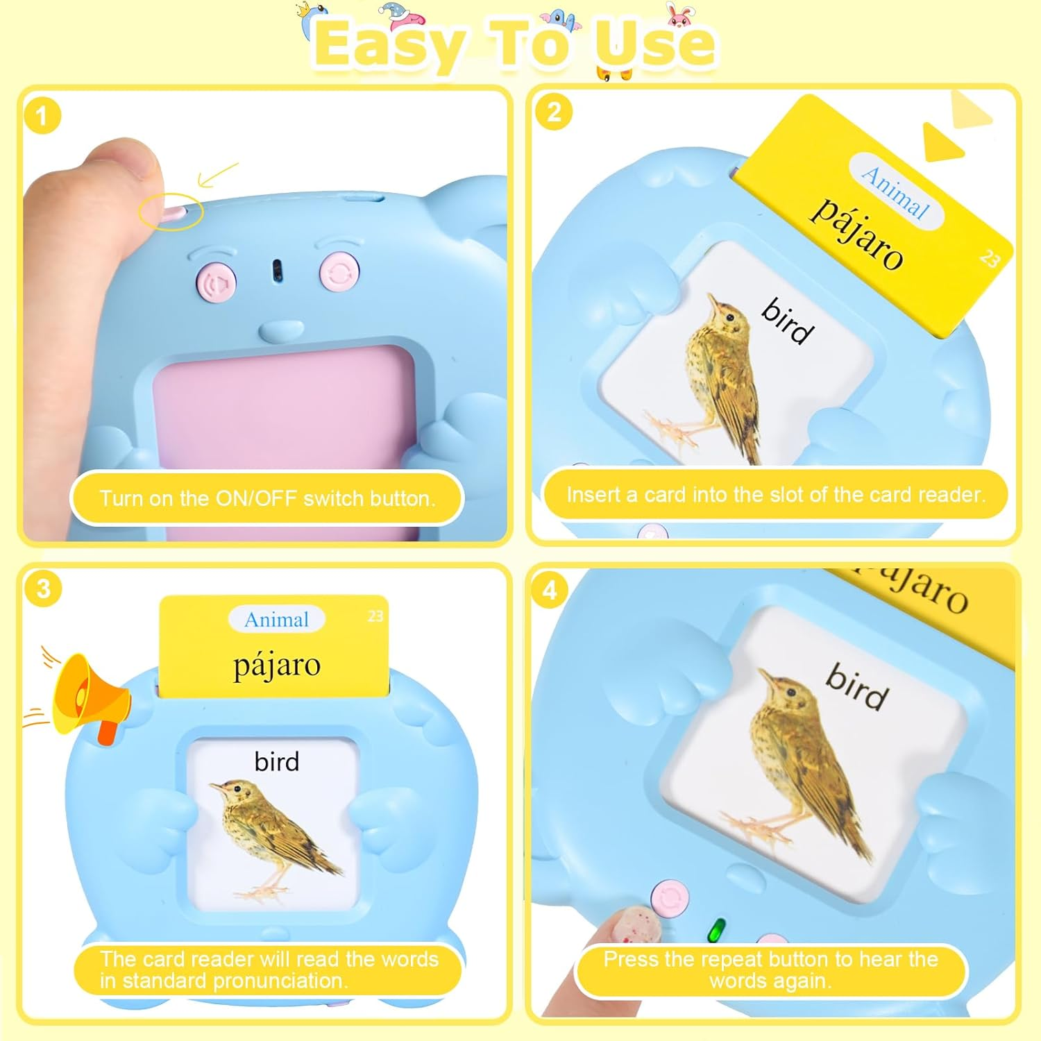 SAYEEC Toddlers Bilingual Talking Flash Cards Spanish English Montessori Toys with 510 Sight Words Kids Speech Therapy Autism Sensory Toys Learning Educational Gifts for 3 4 5 6 7 Years Old Boys Girls image number 6