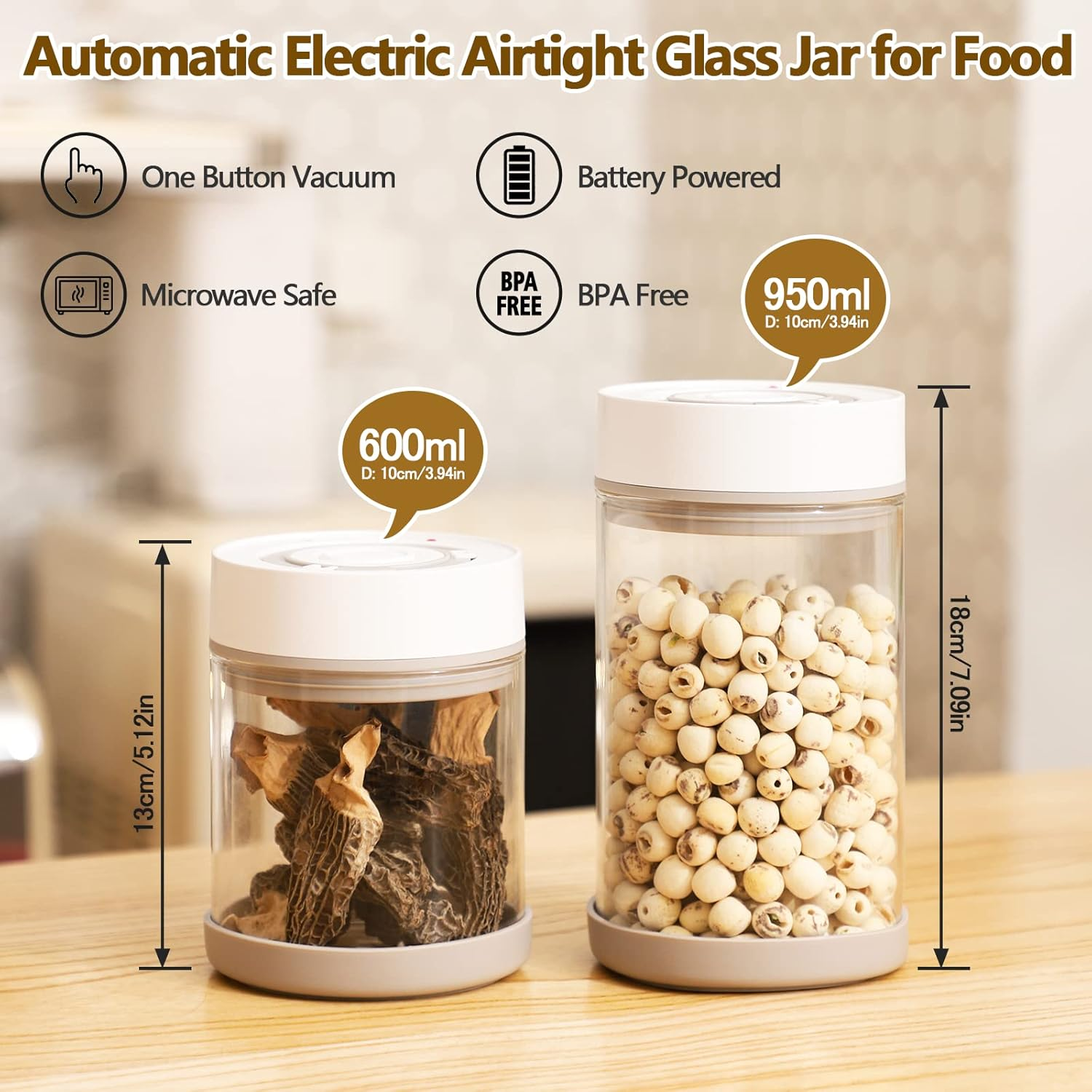Minidiva Smart Vacuum Container, Automatic Electric Airtight Glass Jar for Food Coffee Storage Meal Prep (600Ml)