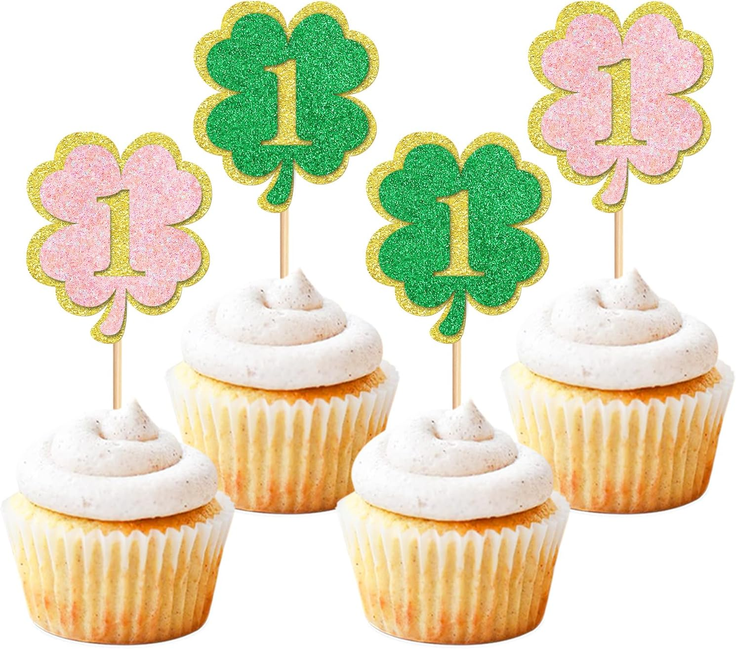 24 Pack Oh Baby St. Patrick'S Day Cupcake Toppers Lucky Four Leaf Shamrock Hat Cupcake Picks for Irish Festival Baby Shower Birthday Party Supplies Decoration
